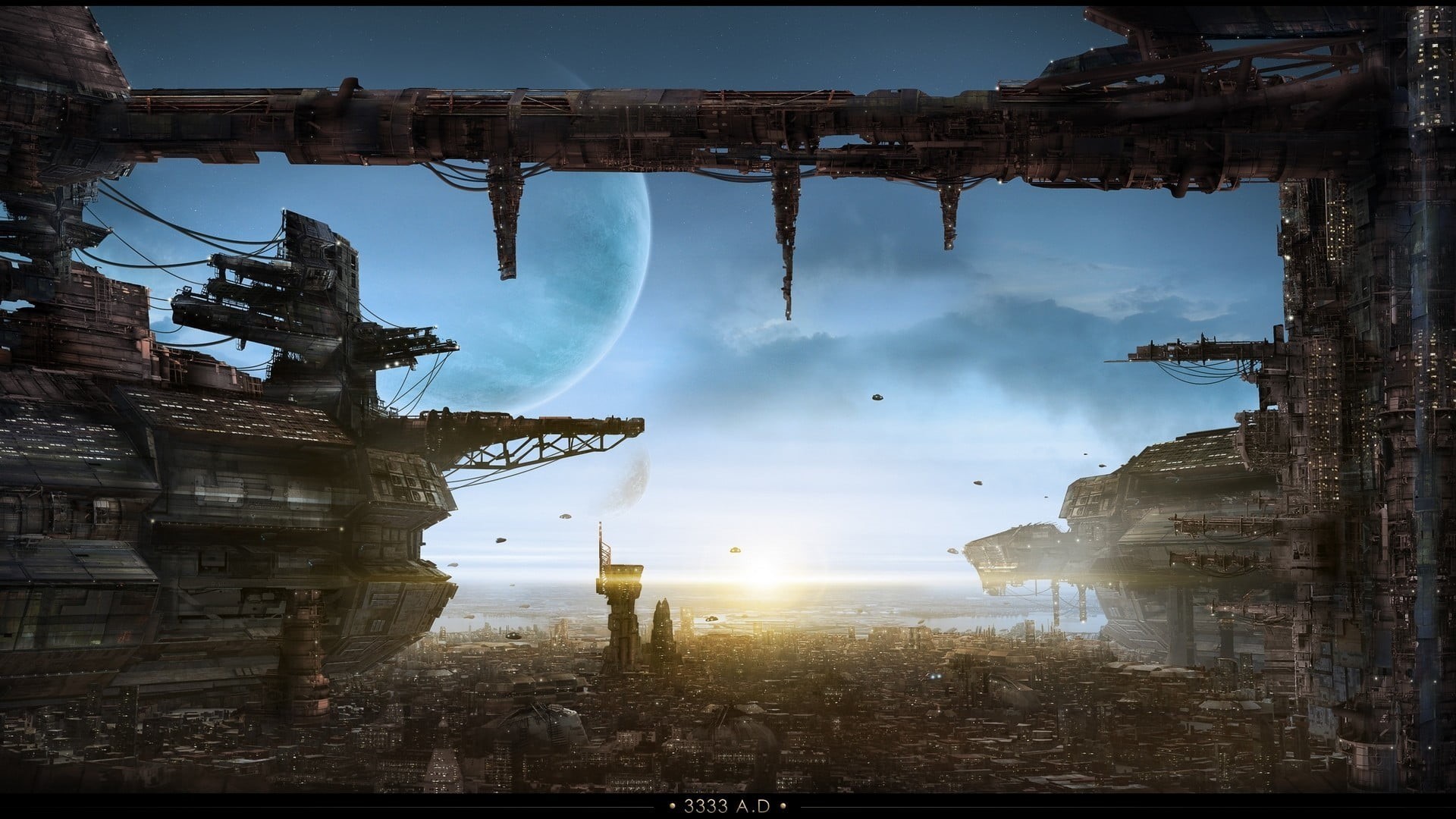 sunbeam, 1080P, city, science fiction, architectural column, history, building exterior, sunlight, architecture, built structure, futuristic, the past, HD Wallpaper