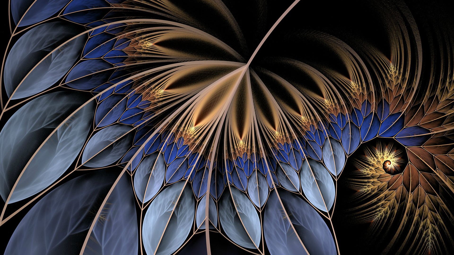 fantasy, shape, fractal, palm tree, panoramic, generated, futuristic, color, energy, violet, blue, abstract, art and craft, nature, backdrop, HD Wallpaper