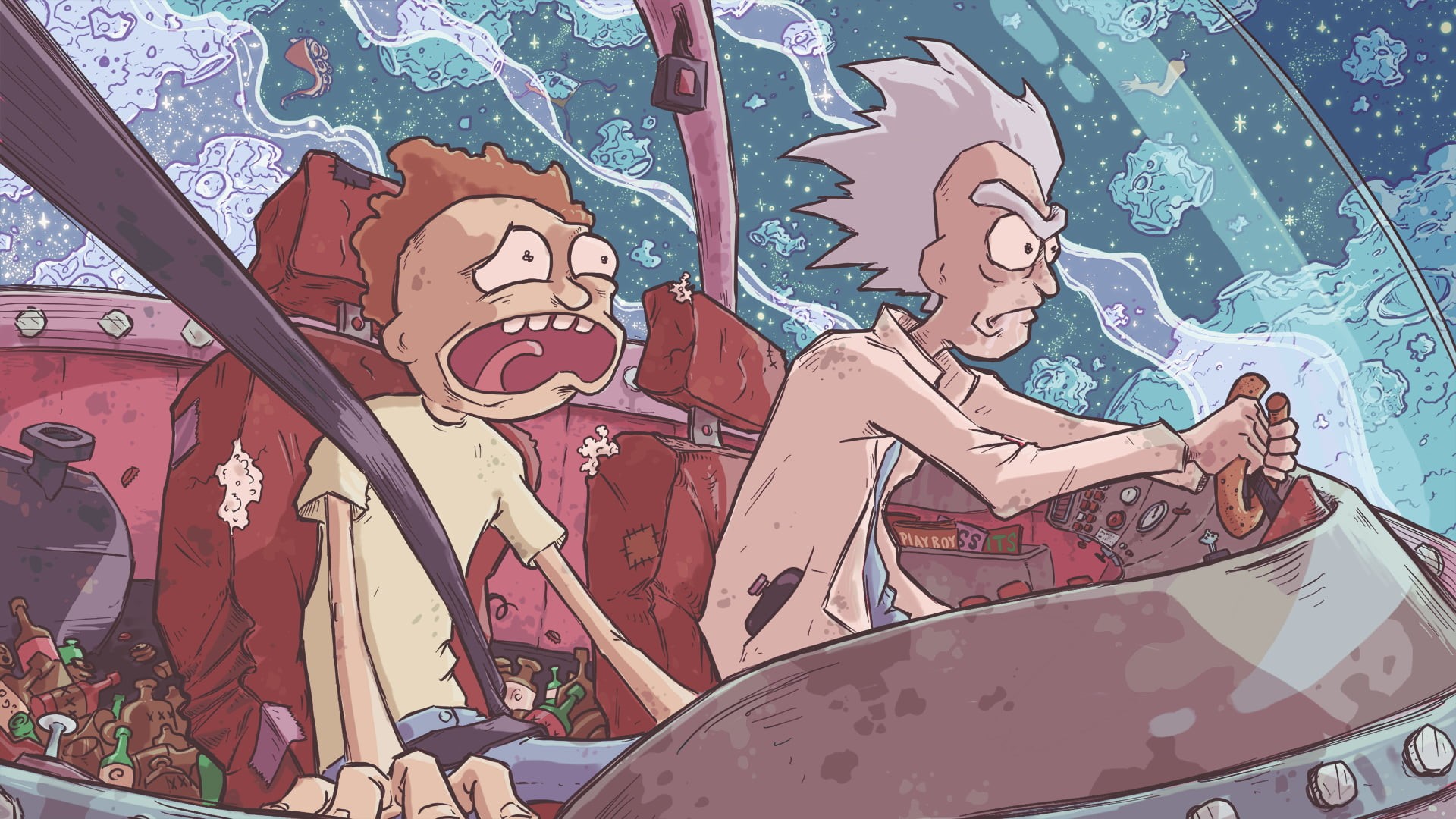 graffiti, rick, day, representation, fun, backgrounds, lifestyles, men, art, mural, real people, street art, cartoon, Morty Smith, human representation, HD Wallpaper