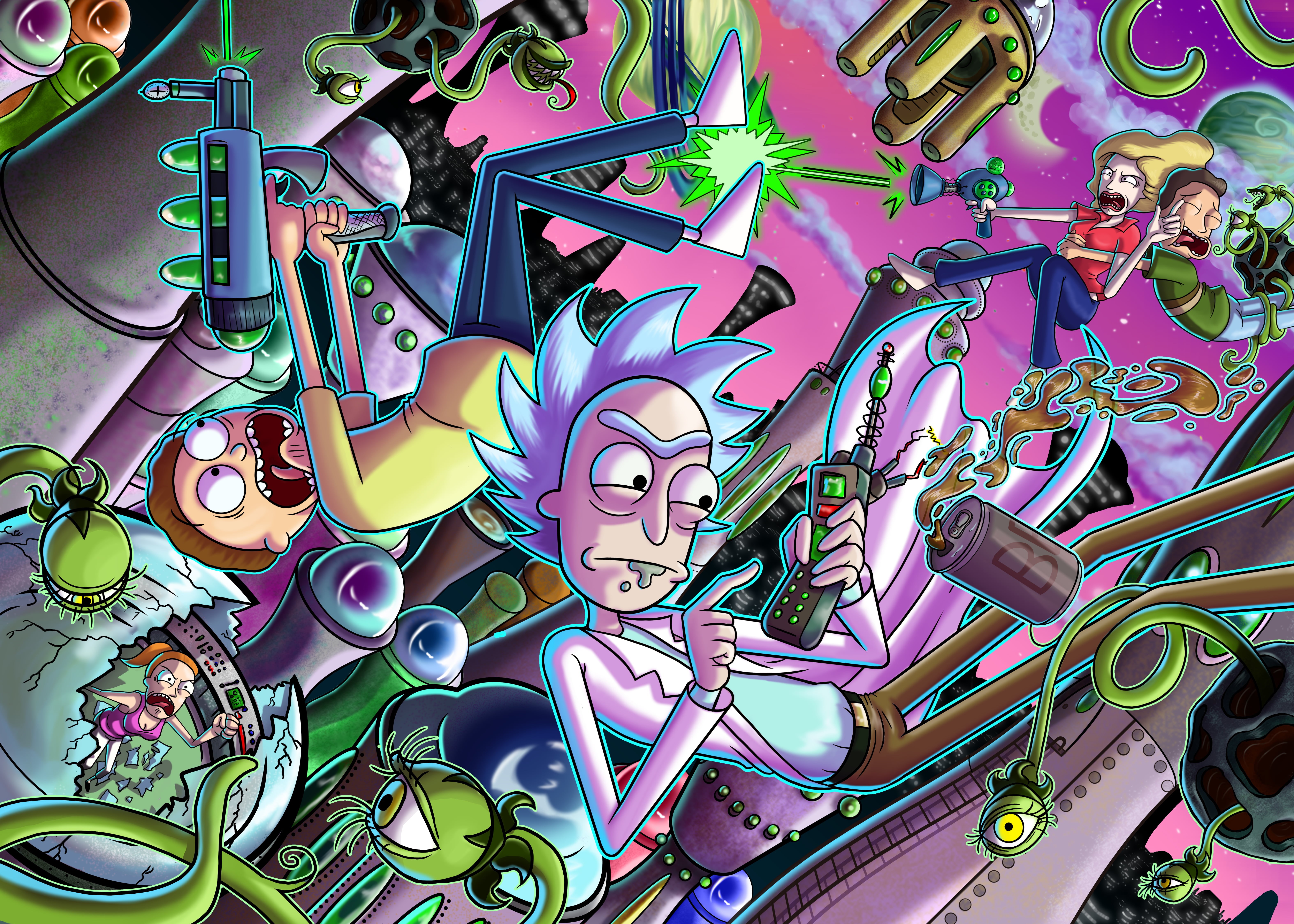 morty, Rick Sanchez, large group of objects, high angle view, sound, human representation, party - Social Event, wubalubadubdub, close-up, nightlife, white hair, HD Wallpaper