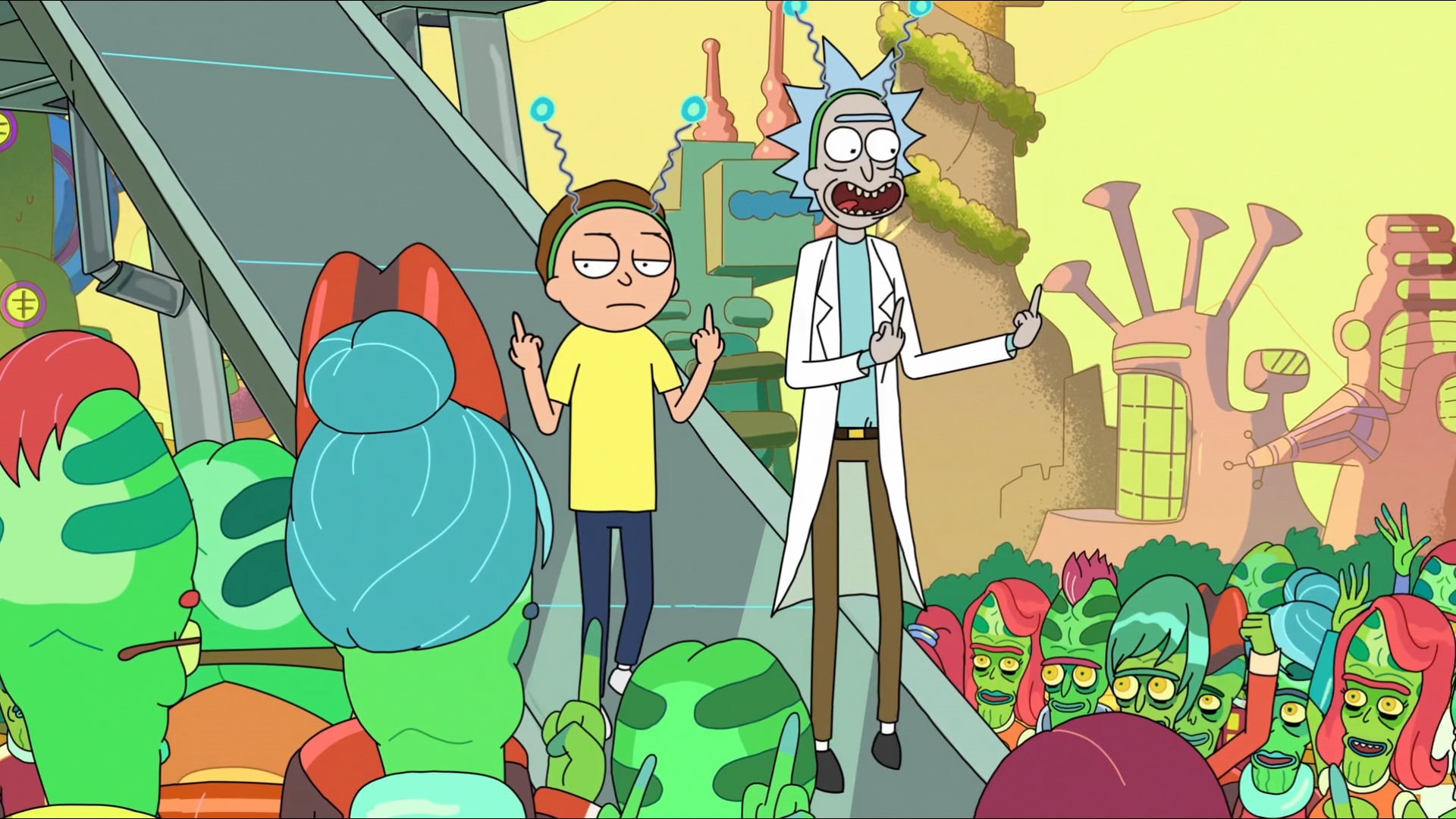 Rick and Morty, architecture, males, male likeness, leisure activity, arts culture and entertainment, men, TV Show, nature, outdoors, 1080P, HD Wallpaper