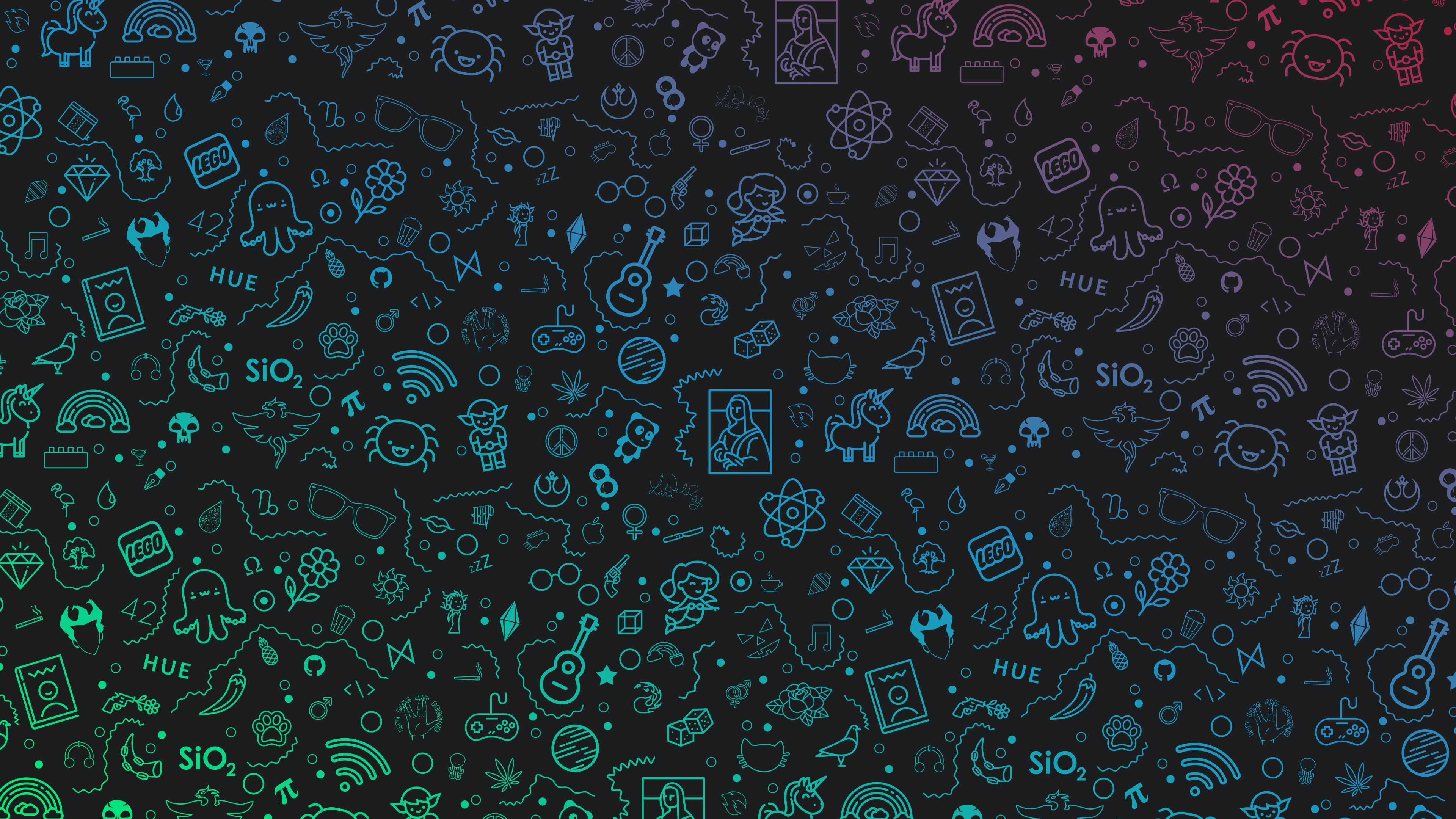 4K, References, Neon, Icons, 4K, Dark, HD Wallpaper