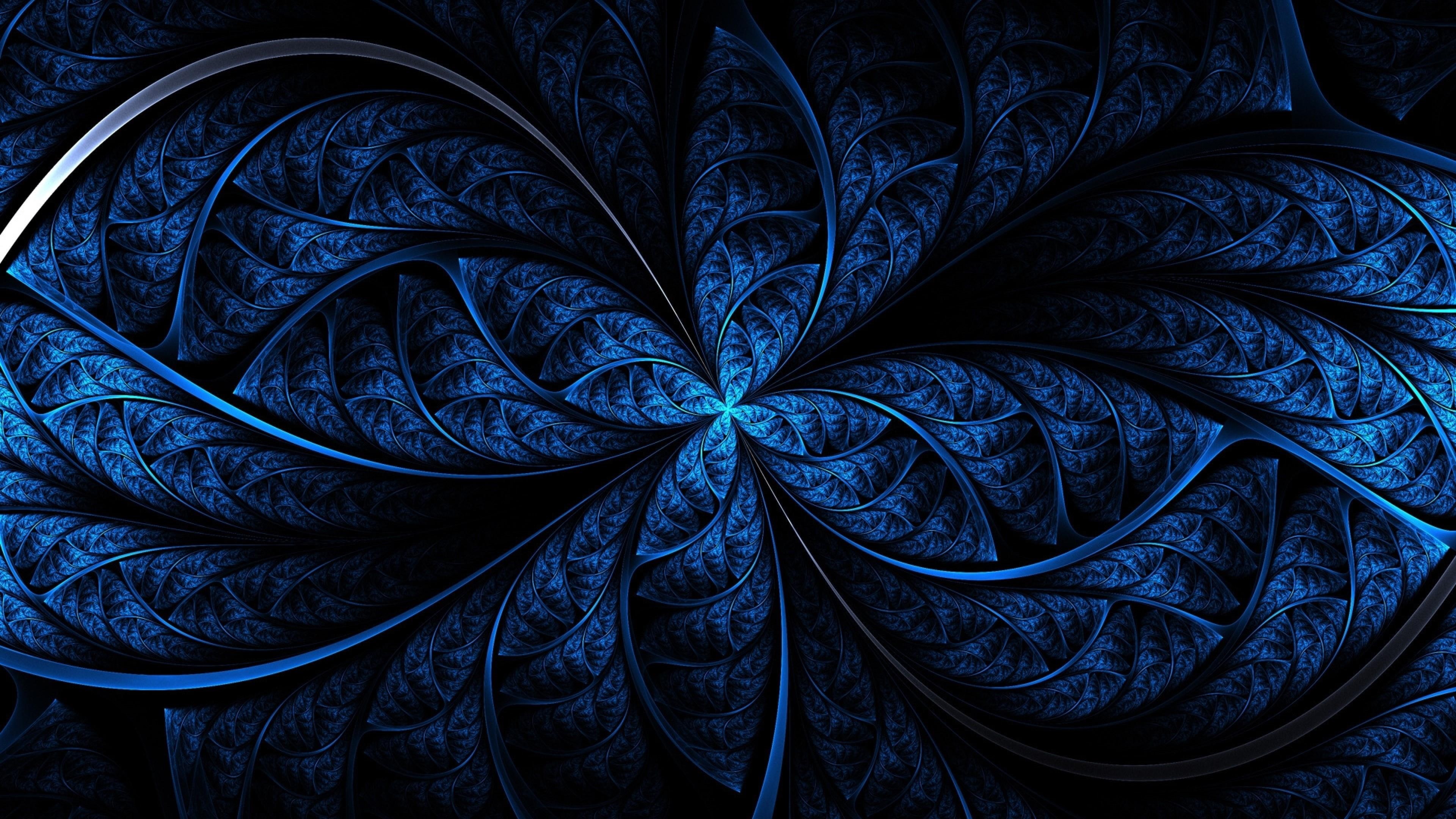 symmetry, graphics, 4K, navy blue, texture, fractal art, pattern, blue, artwork, dark, dark blue, HD Wallpaper