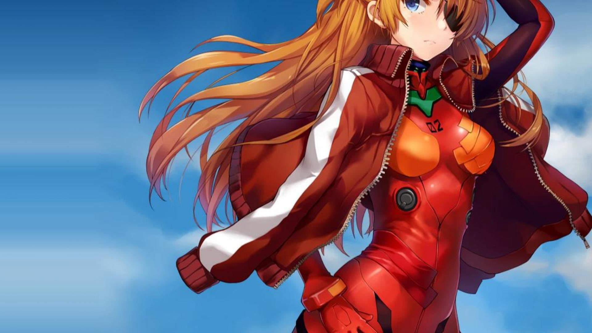 women, sunlight, real people, Asuka Langley Soryu, anime, blue, long hair, Neon Genesis Evangelion, one person, young women, three quarter length, low angle view, HD Wallpaper