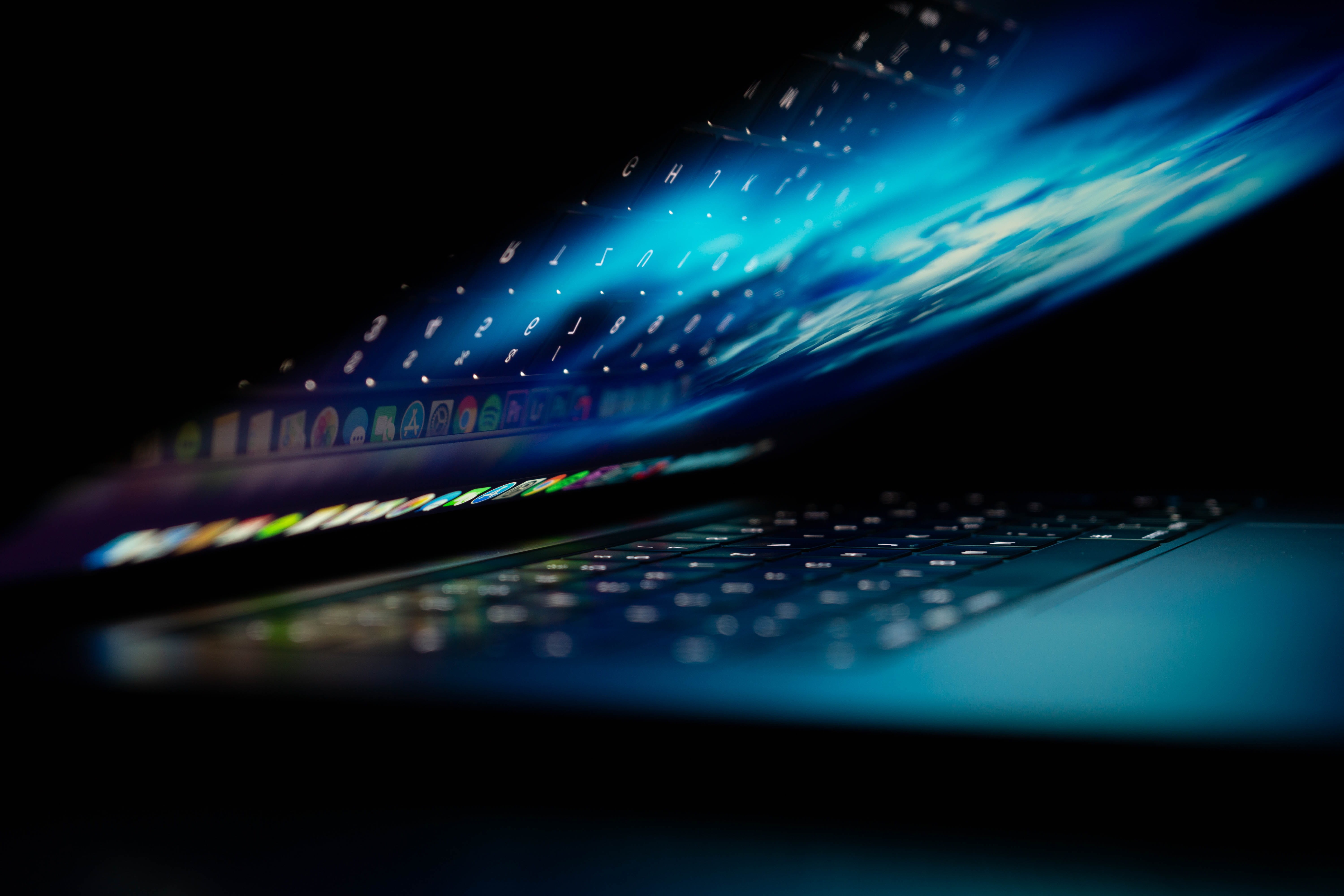 mac, wireless technology, connection, black background, industry, computer network, cyberspace, electronics industry, blue, electronics, global communications, HD Wallpaper
