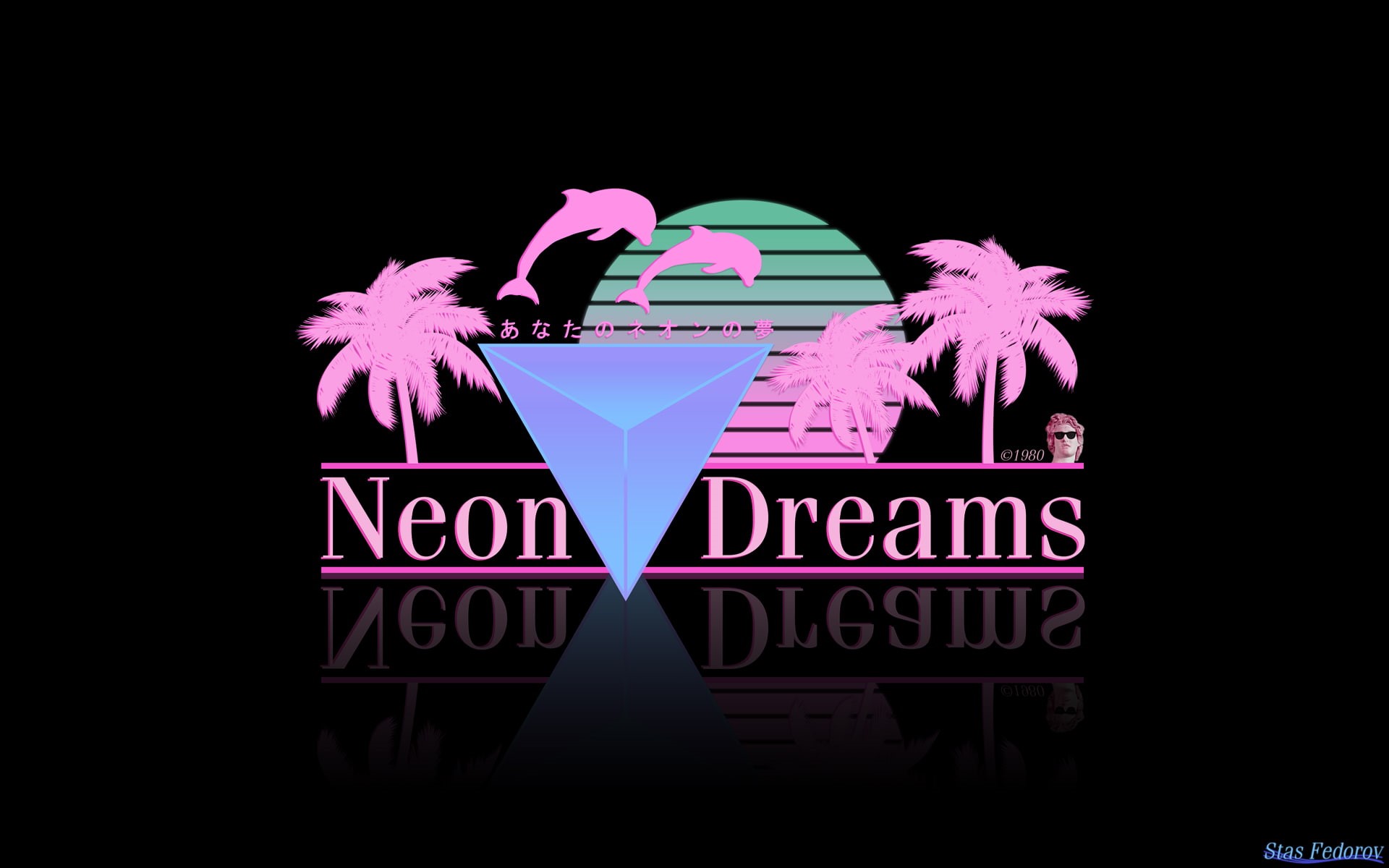 Photoshop, minimalism, texture, illustration, 1980s, text, neon, 1080P, vaporwave, HD Wallpaper