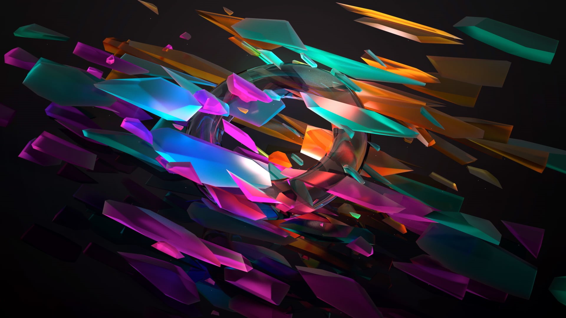 transparency, digital art, abstract, simple background, 3D, neon glow, 3D Abstract, neon, colorful, 1080P, rings, HD Wallpaper