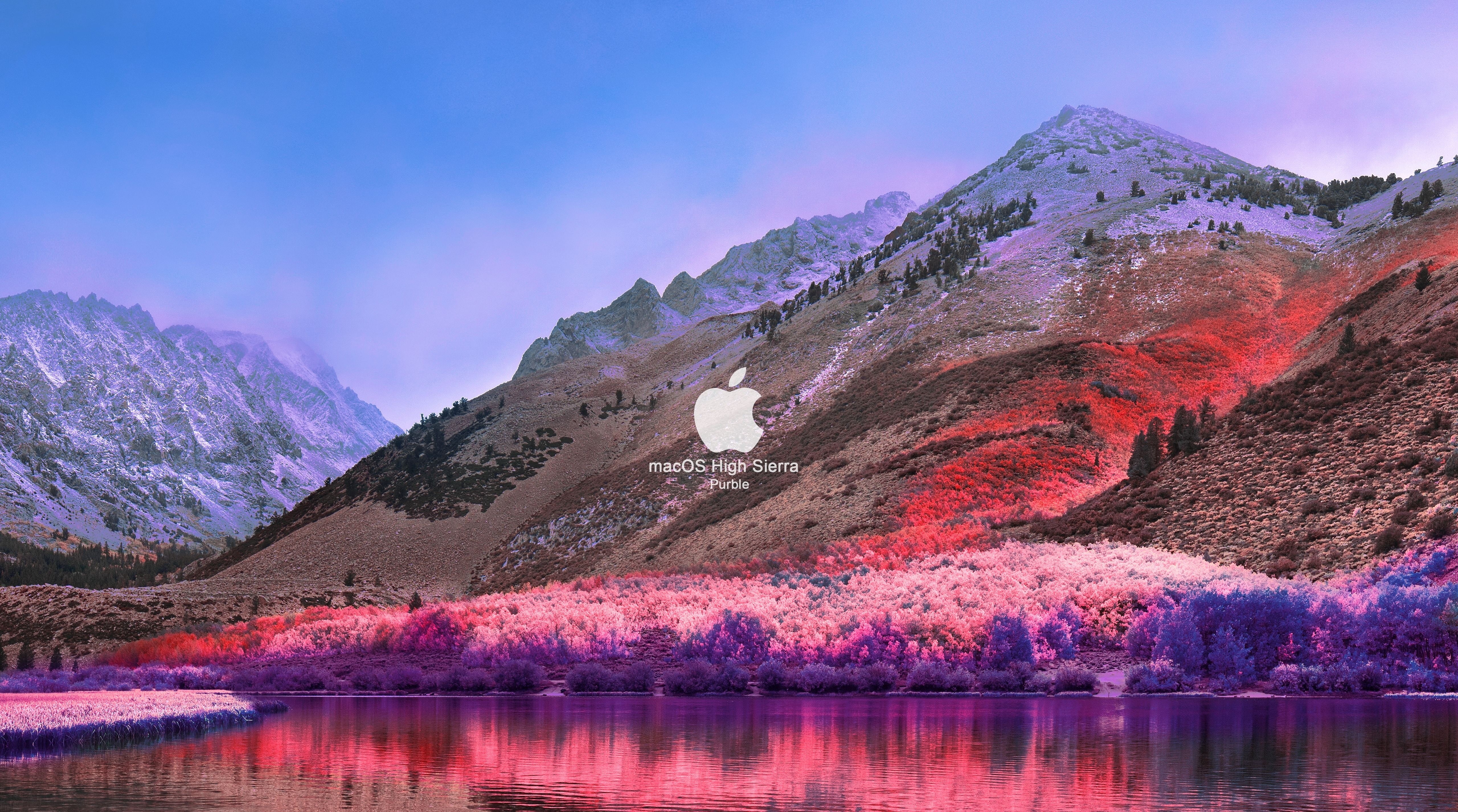 lake, mountain, tree, pink color, sierra, outdoors, apple, 5K, beauty in nature, waterfront, nature, water, idyllic, travel destinations, macos, sky, tranquil scene, HD Wallpaper