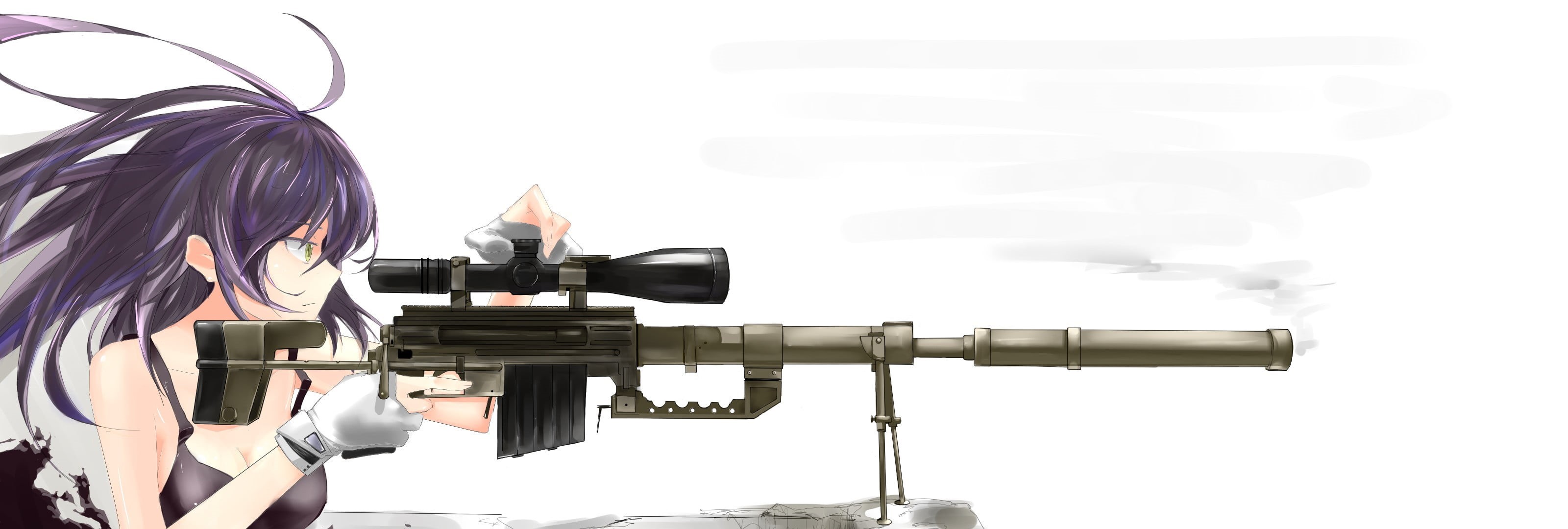 woman, industry, people, girls with guns, technology, safety, illustration, rifle, anime girls, studio shot, protection, nature, copy space, 2K, anime, HD Wallpaper