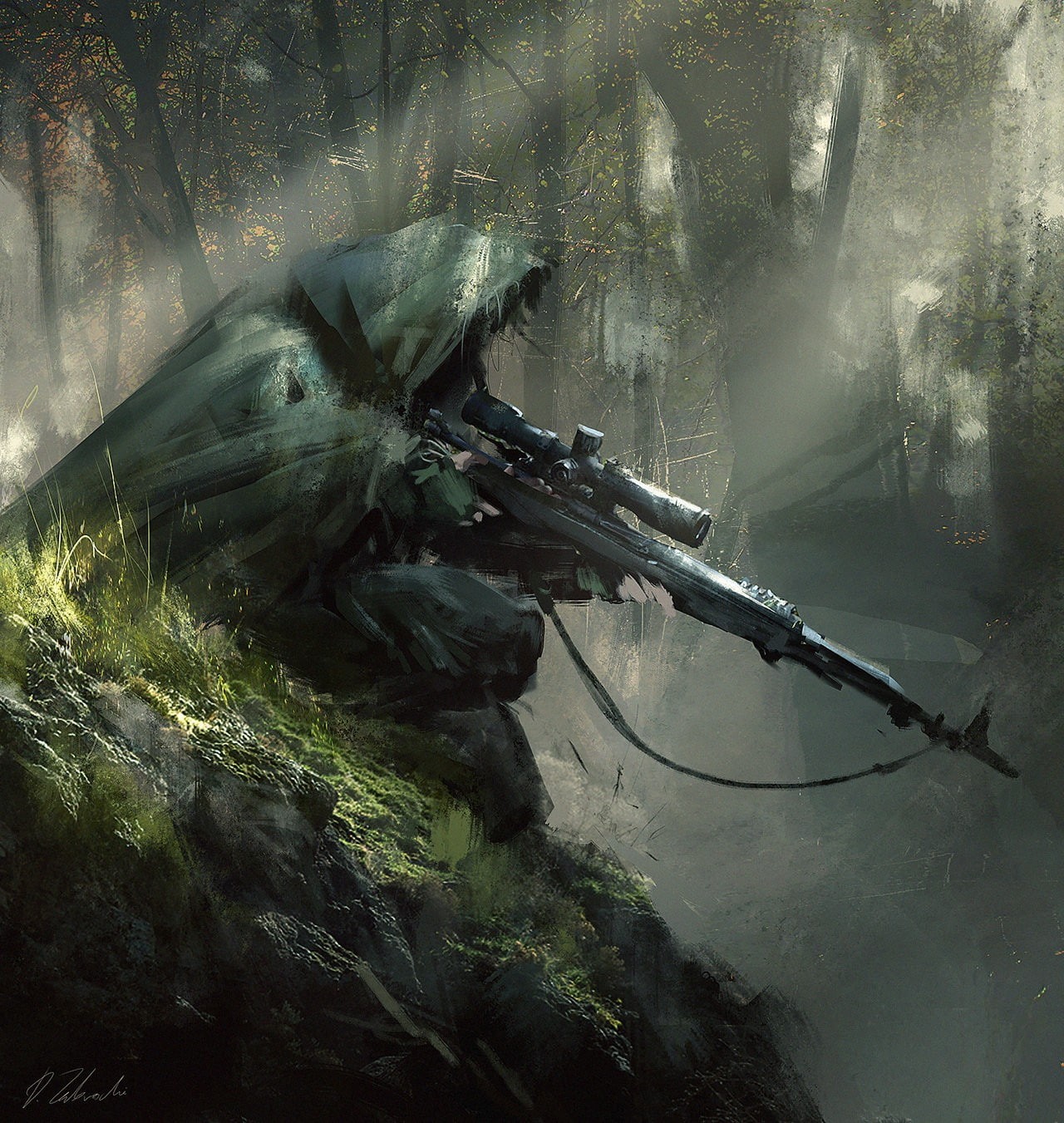 soldier, sniper rifle, Darek Zabrocki, artwork, 720P, snipers, Phone HD Wallpaper