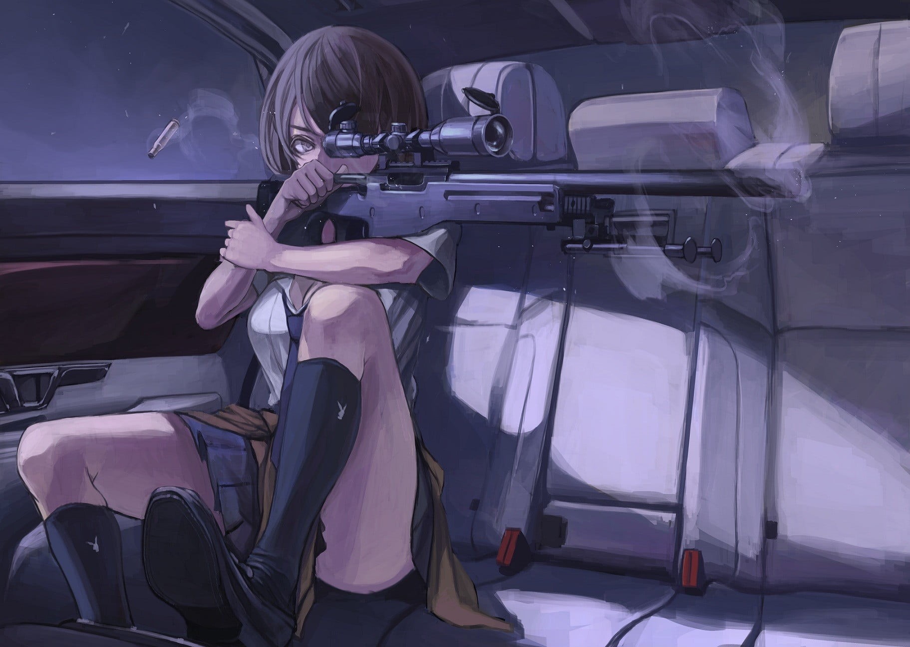 real people, motor vehicle, indoors, full length, occupation, gun, transportation, sitting, koh, standing, land vehicle, technology, adult, car, anime girls, HD Wallpaper