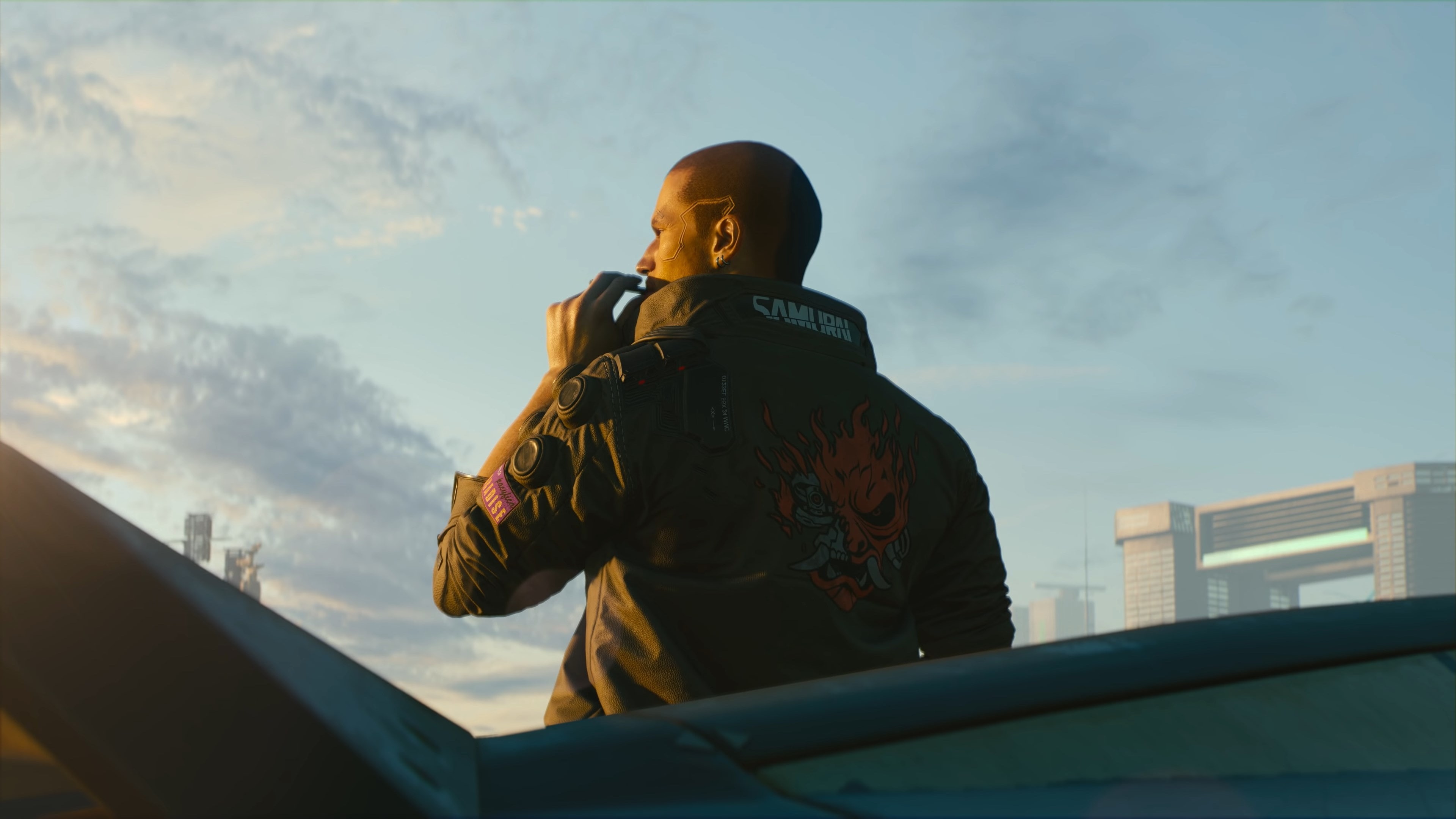 day, built structure, 4K, rear view, lifestyles, waist up, leisure activity, sky, outdoors, clothing, cloud - sky, standing, men, real people, CD Projekt RED, HD Wallpaper
