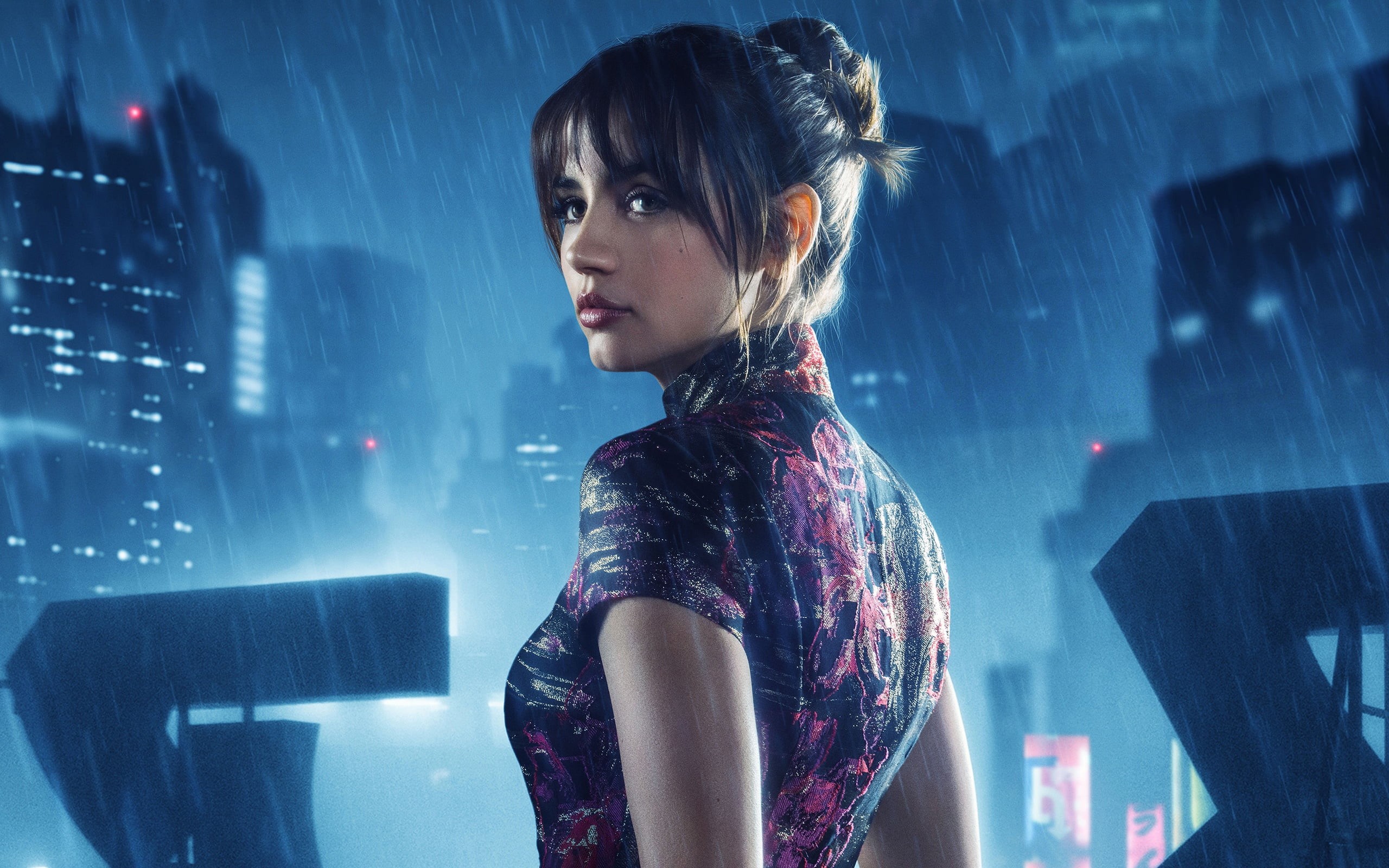 one person, portrait, real people, blade, profile view, headshot, rain, Blade Runner 2049, Blade Runner, beautiful woman, looking away, illuminated, 2K, HD Wallpaper