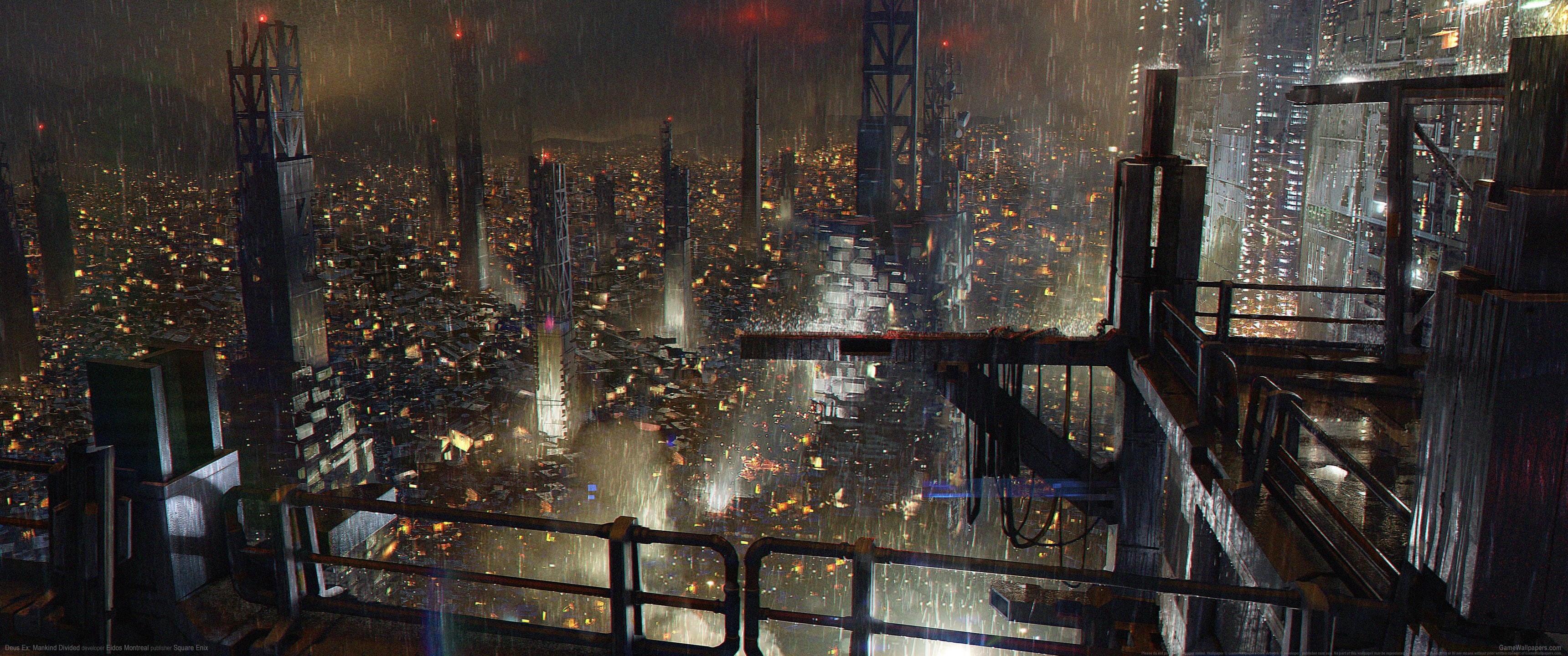 outdoors, building, night, city, architecture, cyberpunk, metal industry, railing, rain, 2K, nature, illuminated, no people, wet, residential district, HD Wallpaper