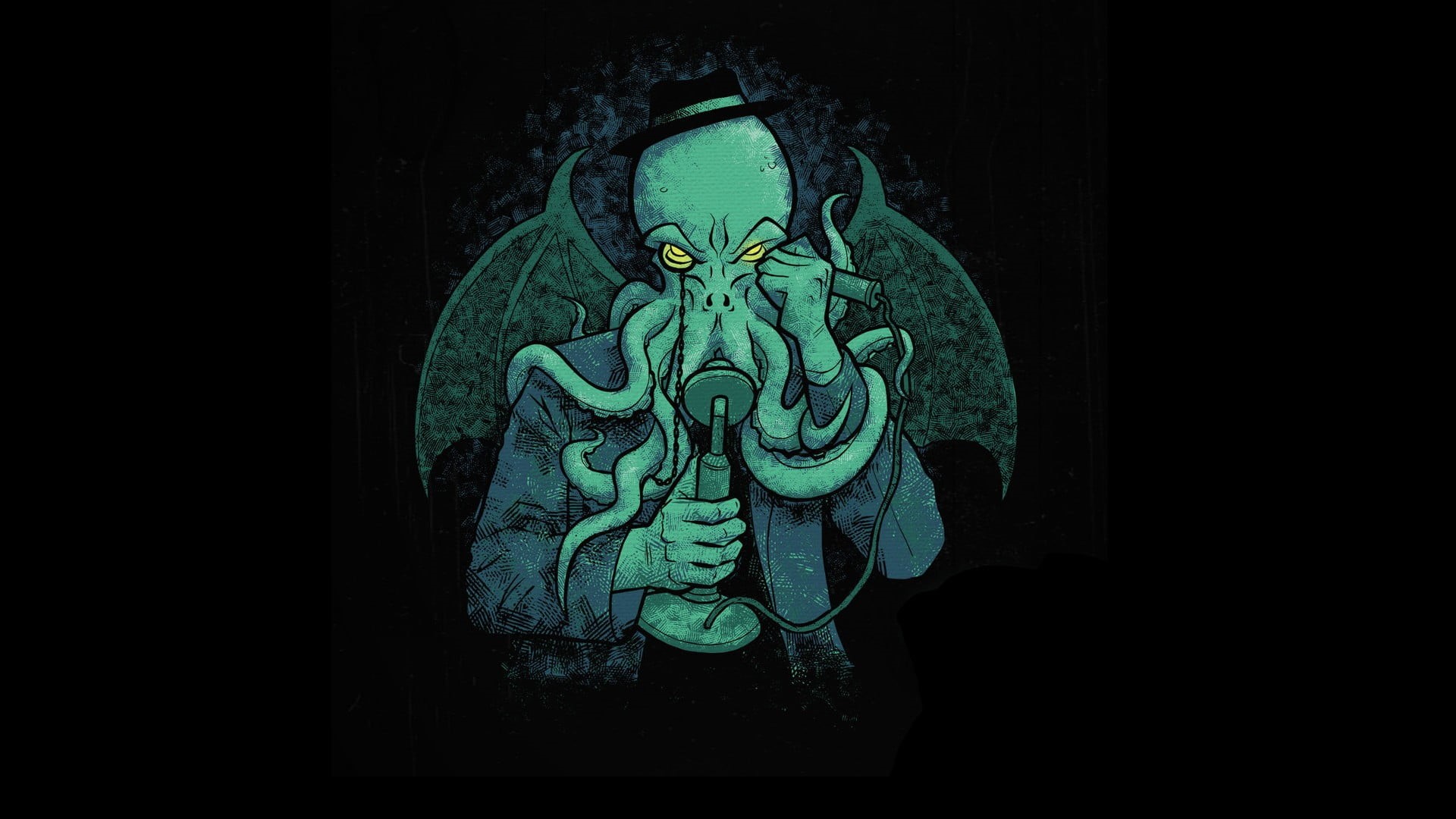 human representation, octopus, Cthulhu, representation, indoors, close-up, nature, green color, no people, black background, copy space, pattern, sculpture, HD Wallpaper