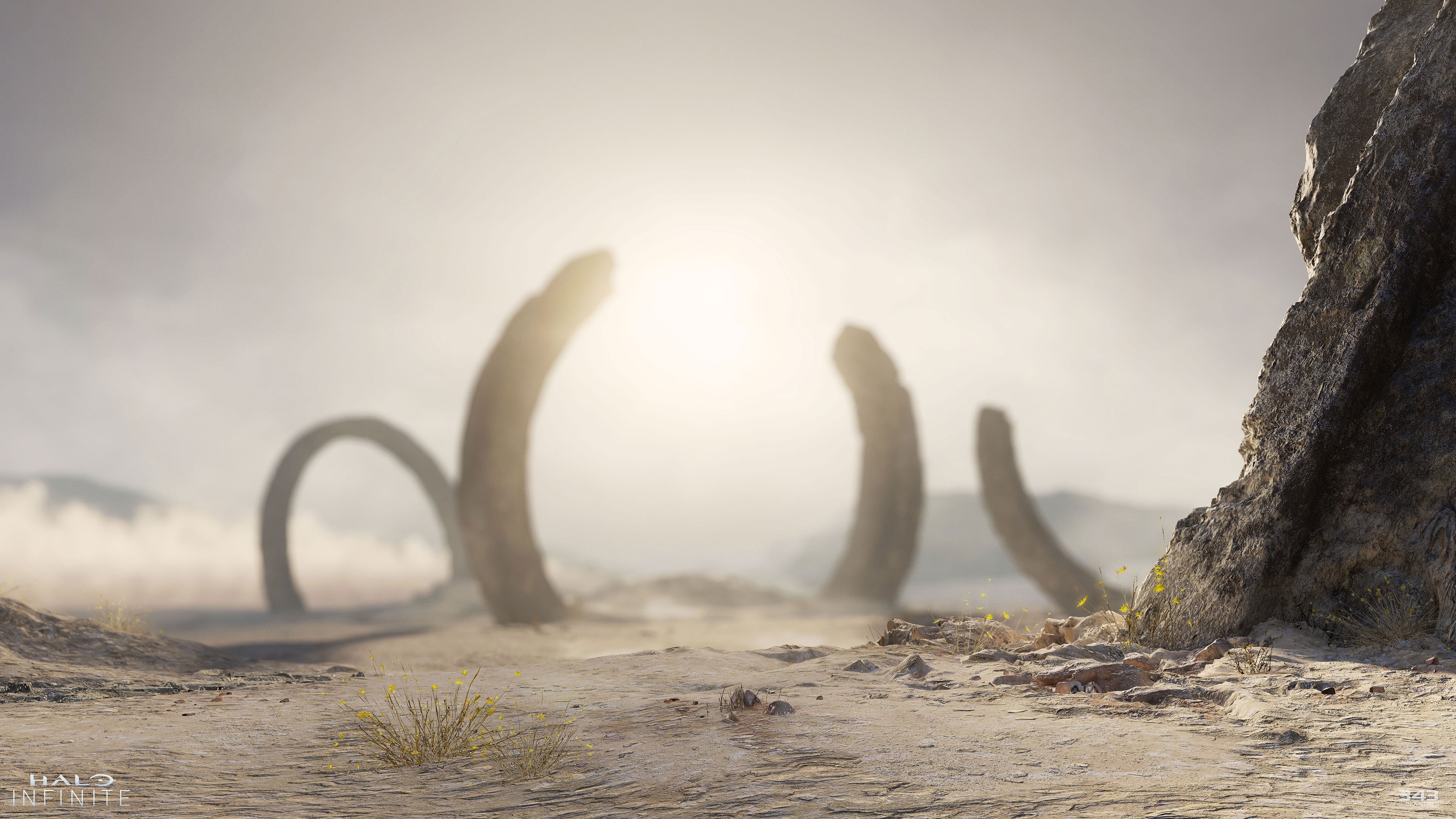 desert, science fiction, Halo, Xbox, beauty in nature, rock, Xbox One, solid, land, water, no people, day, fog, Halo Infinite, rock - object, 4K, outdoors, HD Wallpaper