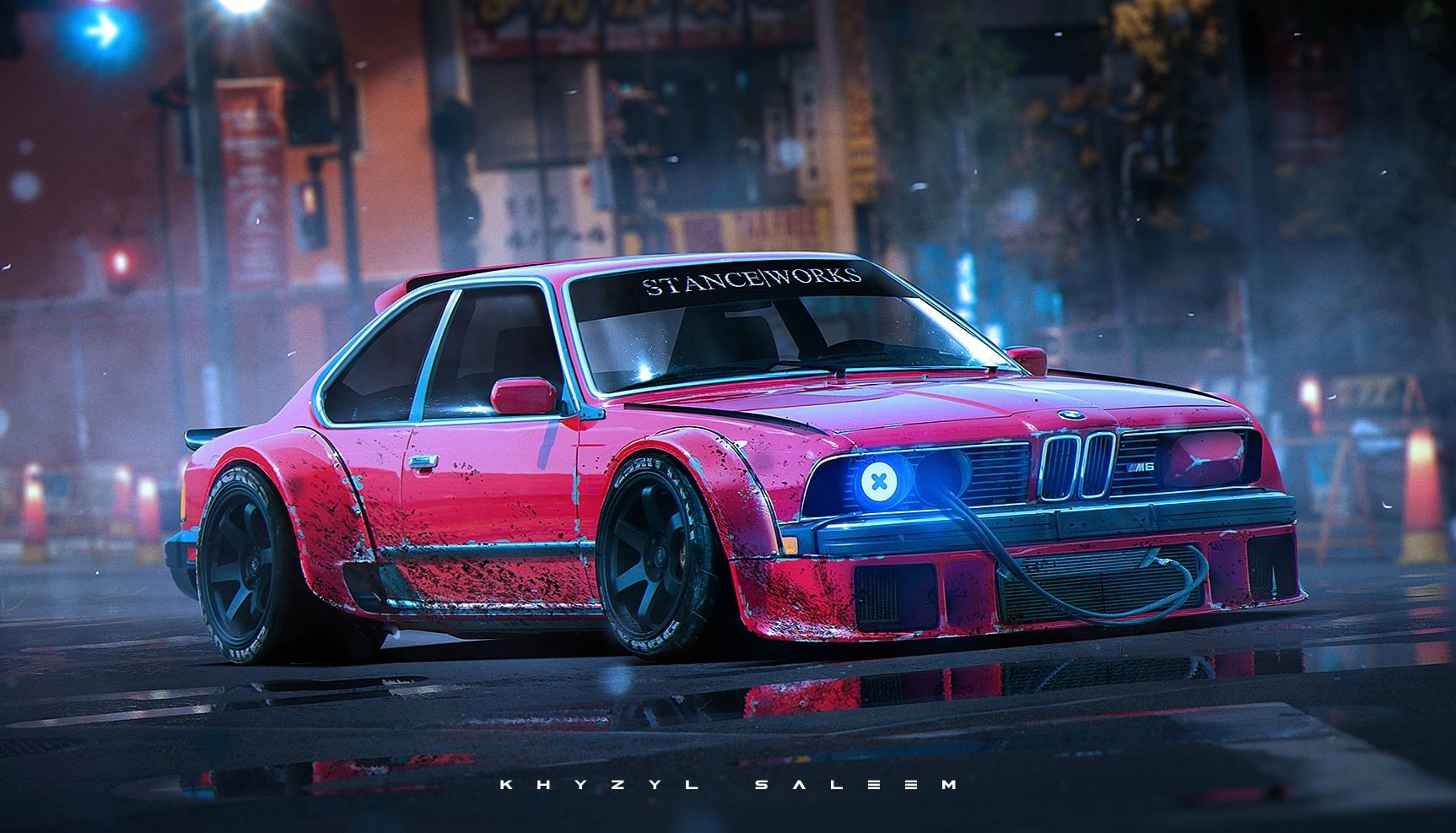 Khyzyl Saleem, render, vehicle, BMW M6, car, artwork, 720P, depth of field, VOLK RACING, BMW, Stanceworks, HD Wallpaper