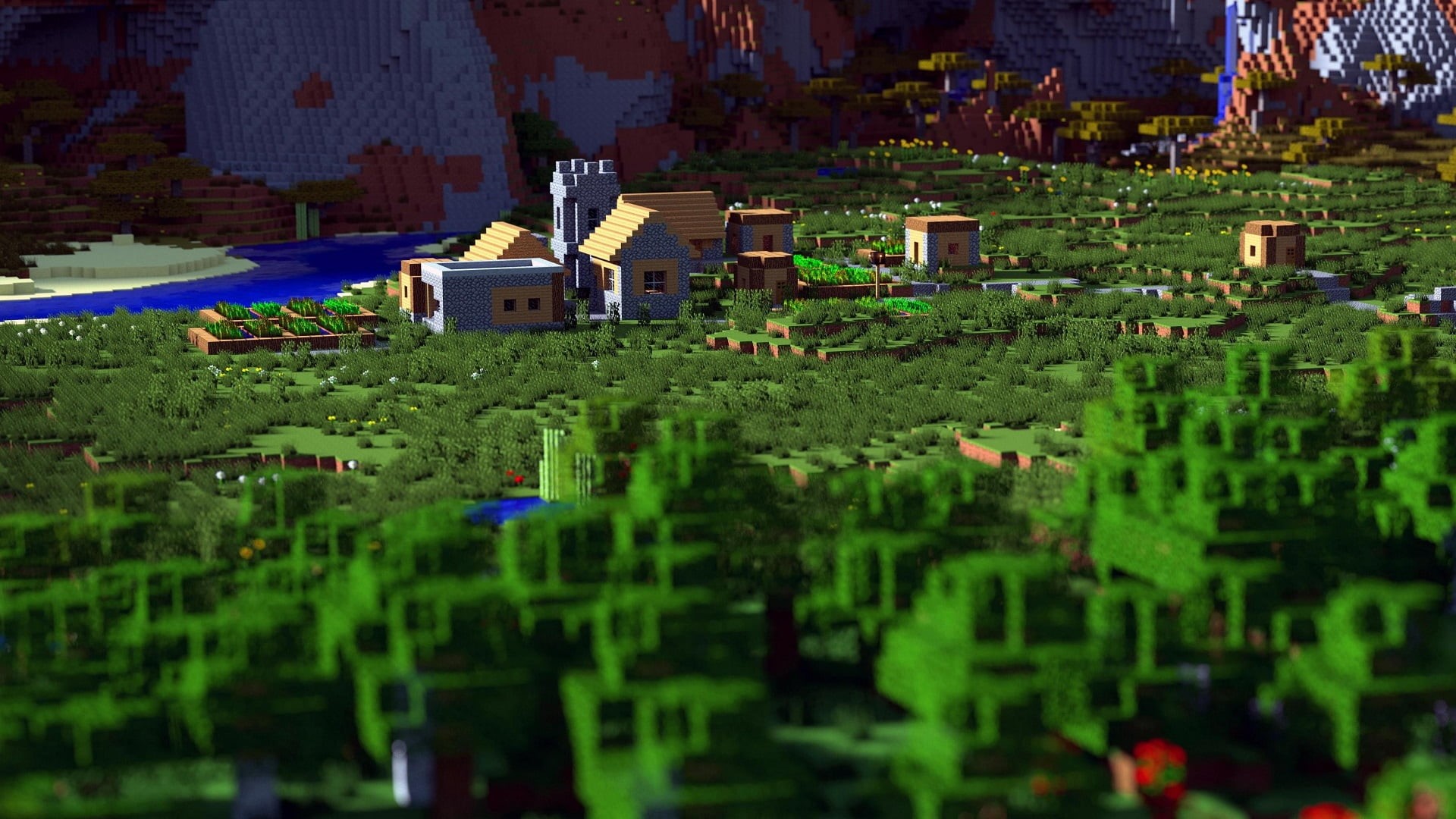 tree, outdoors, travel destinations, landscape, town, video games, green color, built structure, house, high angle view, residential district, building, HD Wallpaper