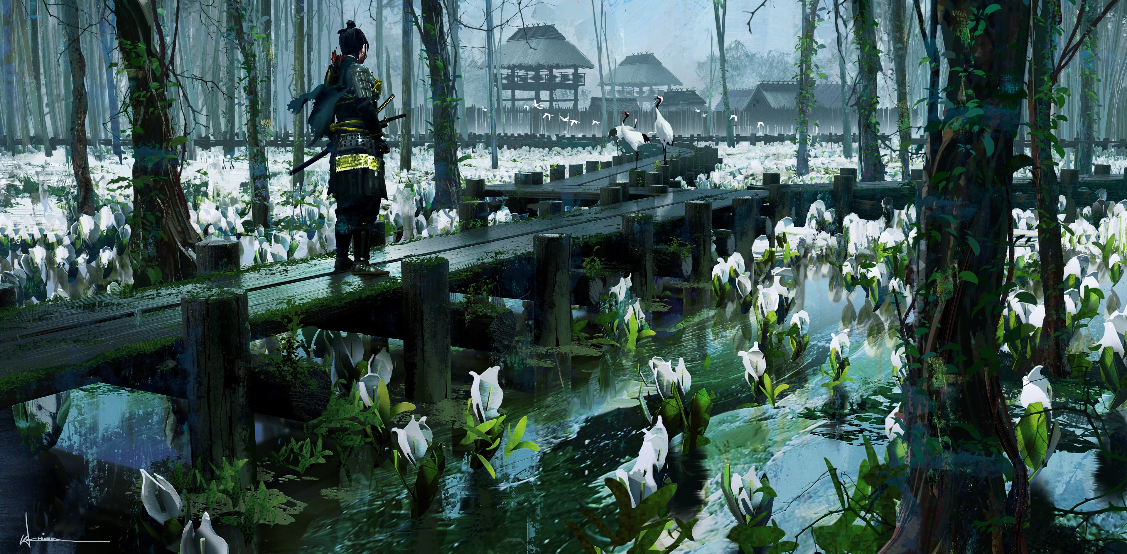 video game art, samurai, video games, digital art, Ghost of Tsushima, blades, Ronin, 4K, HD Wallpaper