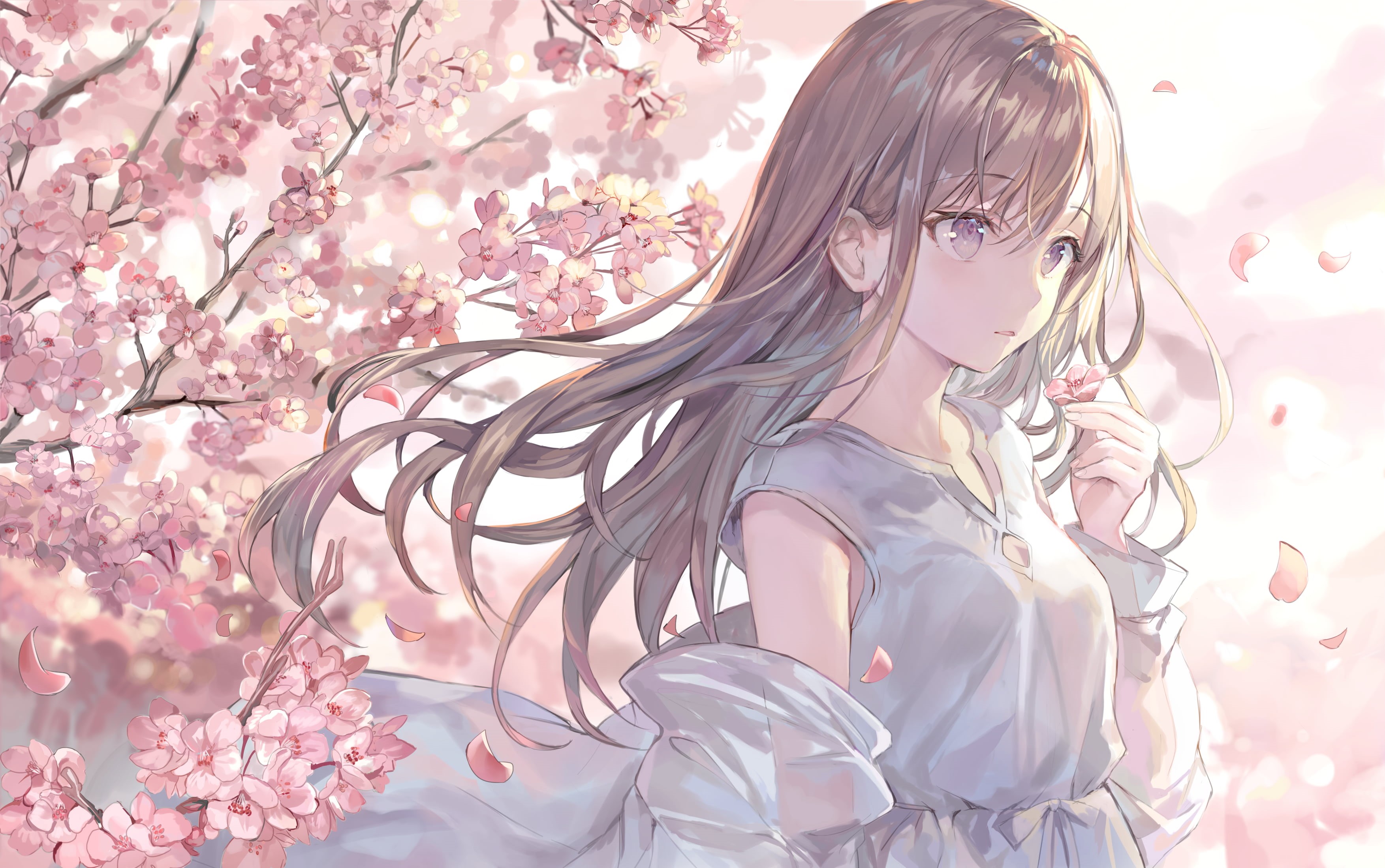 2K, artwork, blonde, illustration, long hair, dress, women, anime girls, digital art, windy, white dress, portrait, original characters, looking away, HD Wallpaper