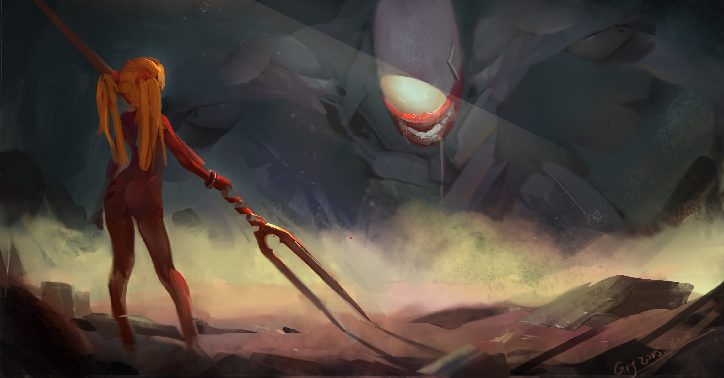 1080P, Spear of Longinus, EVA Series, Asuka Langley Soryu, mech, anime girls, Neon Genesis Evangelion, HD Wallpaper