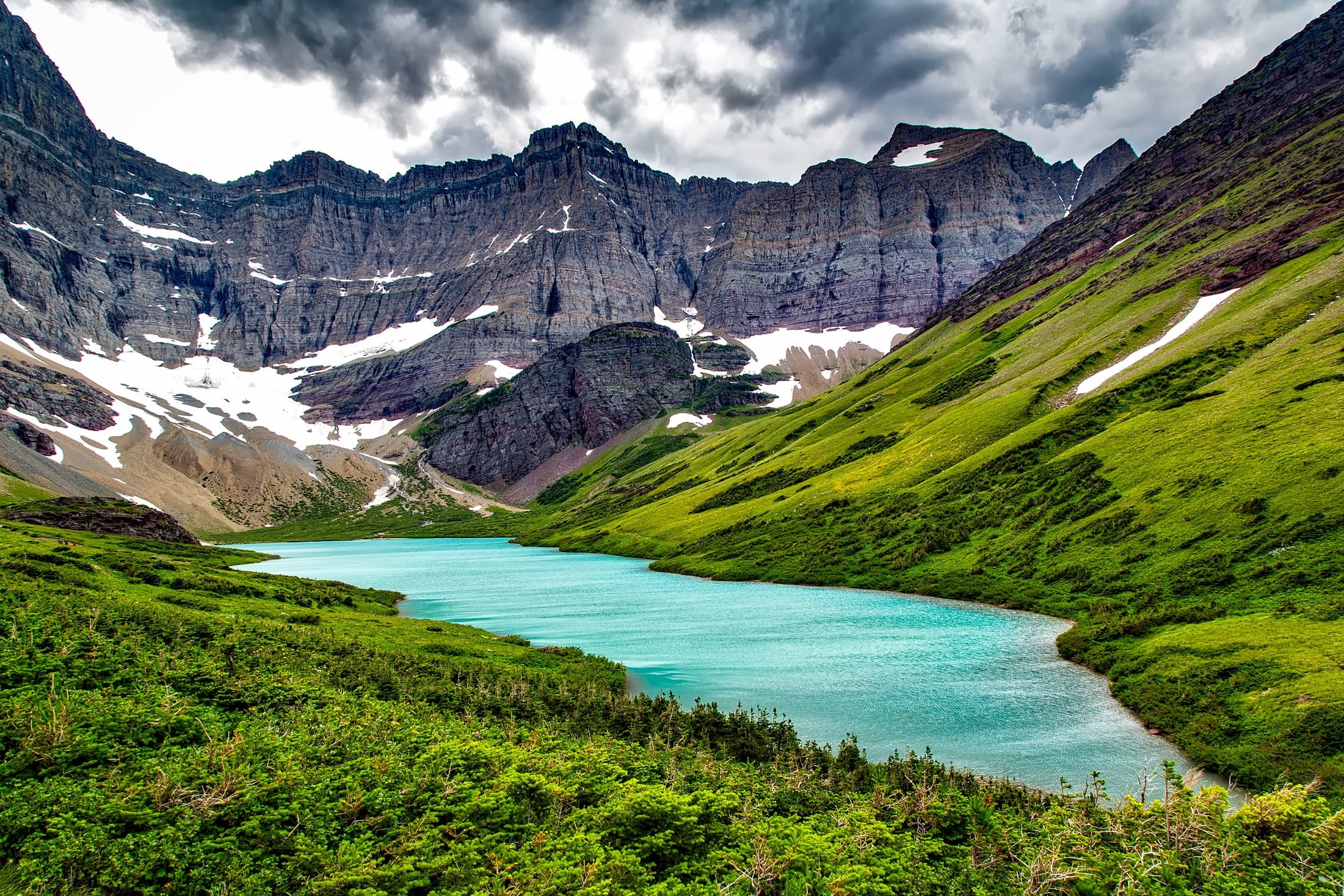 landscape, summer, canyon, snow, scenics - nature, national, scenics, 1080P, hdr, green color, cloud - sky, valley, plants, non-urban scene, tranquil scene, HD Wallpaper