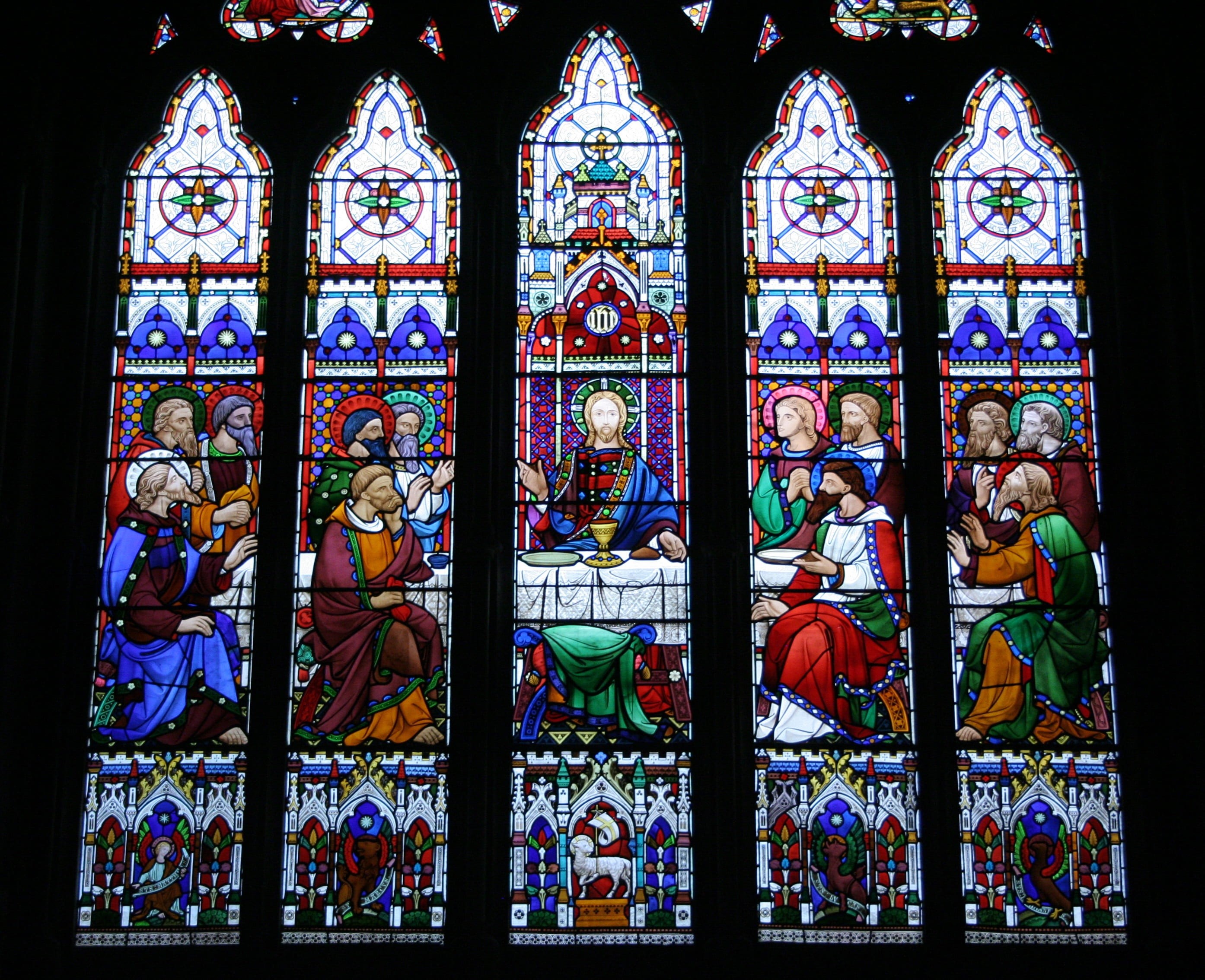human representation, worship, building, ornate, stained glass, religion, multi colored, holy, place of worship, last, spirituality, jesus christ, followers, HD Wallpaper