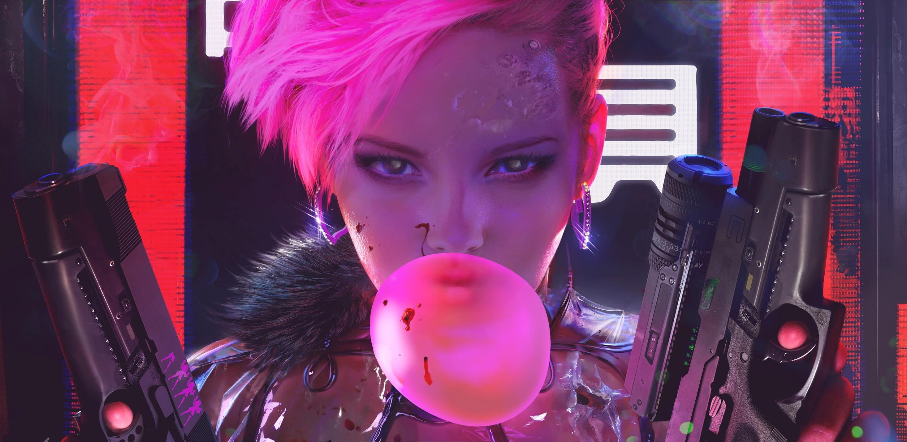 adult, looking at camera, beauty, occupation, arts culture and entertainment, portrait, multi colored, pink, haired, young women, pistol, women, HD Wallpaper