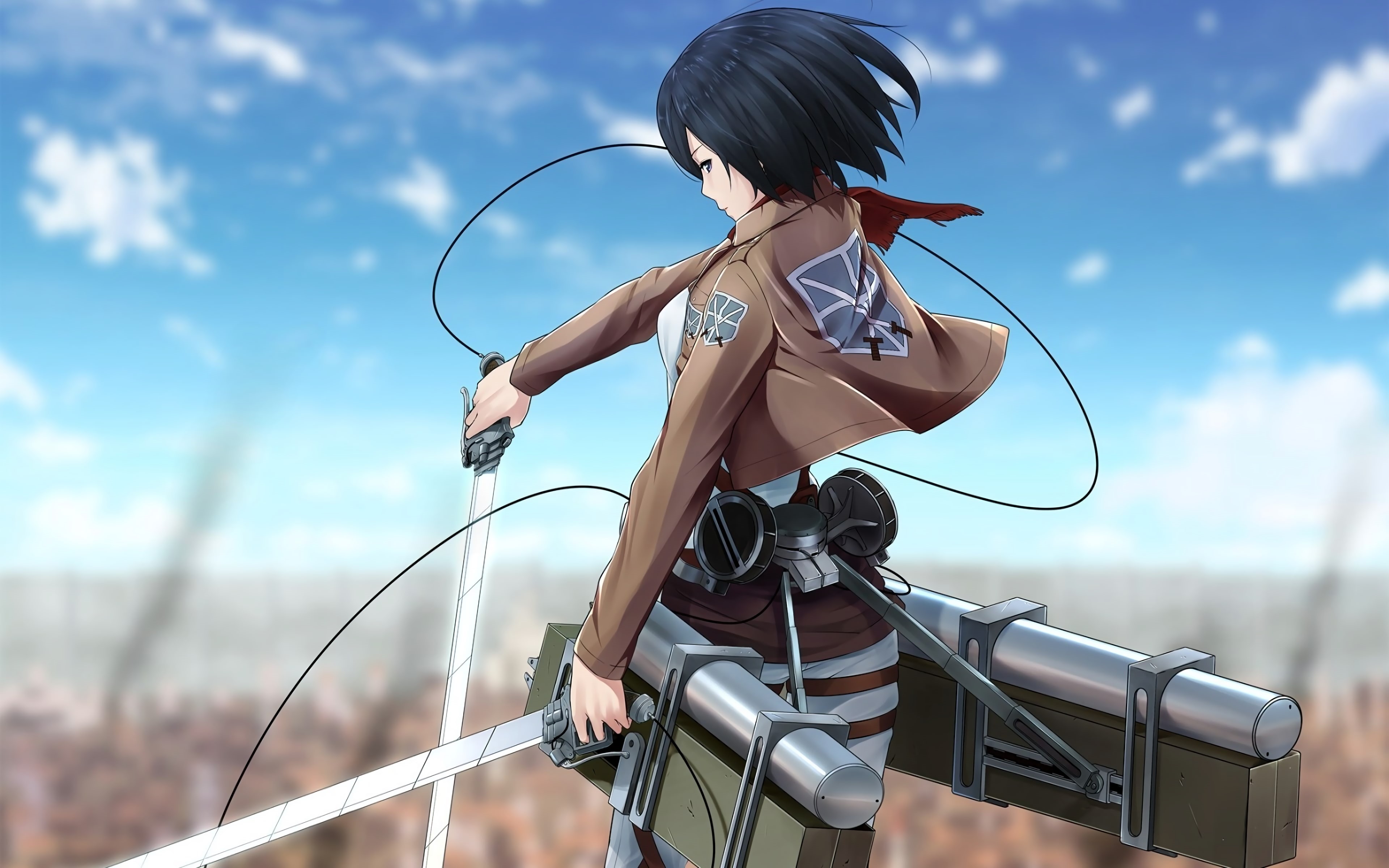 anime girls, waifu2x, Mikasa Ackerman, 4K, Shingeki no Kyojin, HD Wallpaper