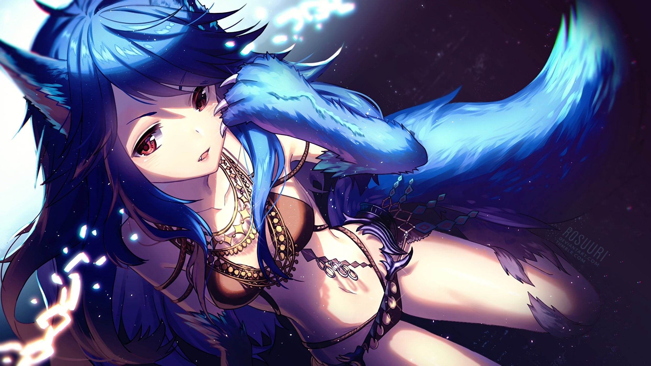 watermark, 1080P, fenrir, shingeki, polychromatic, (shingeki, waifu2x, bahamut, bahamut), rosuuri, tagme, animal, ears, HD Wallpaper