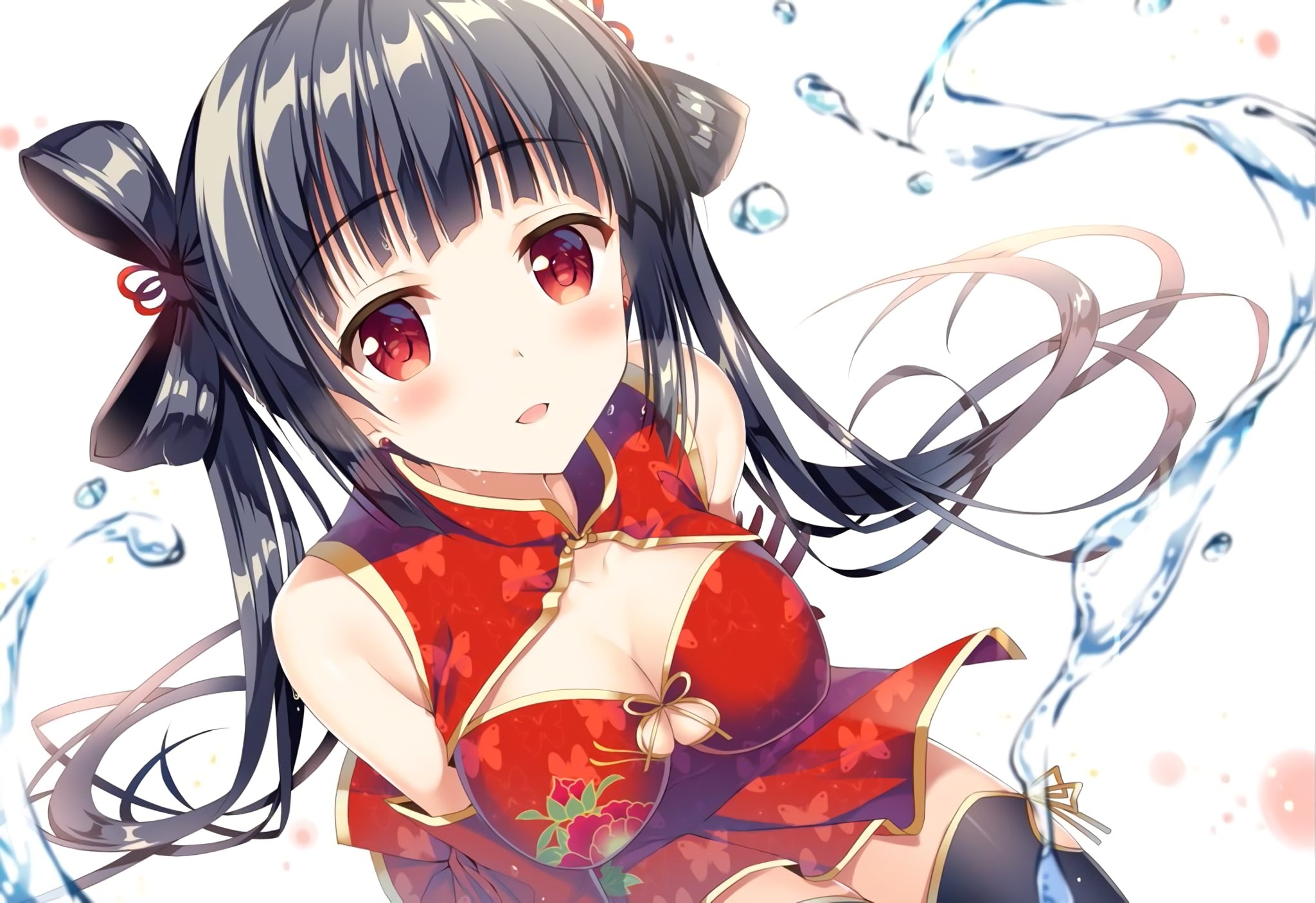 artwork, Cheongsam, anime, original characters, Chinese dress, waifu2x, anime girls, 1080P, HD Wallpaper
