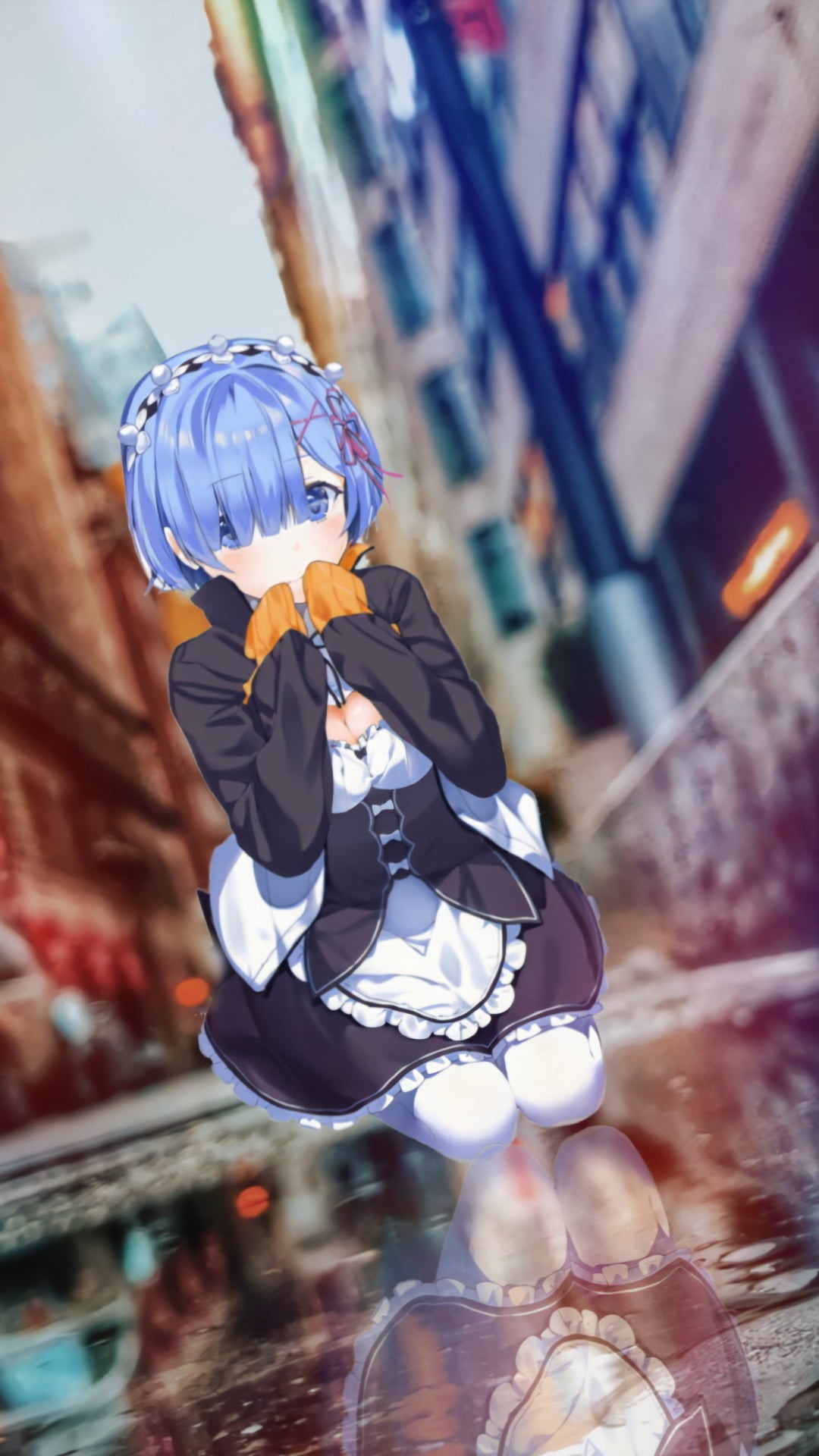 Rem (Re: Zero), 1080P, Re:Zero Kara Hajimeru Isekai Seikatsu, phone, landscape, waifu2x, anime girls, anime, Phone HD Wallpaper
