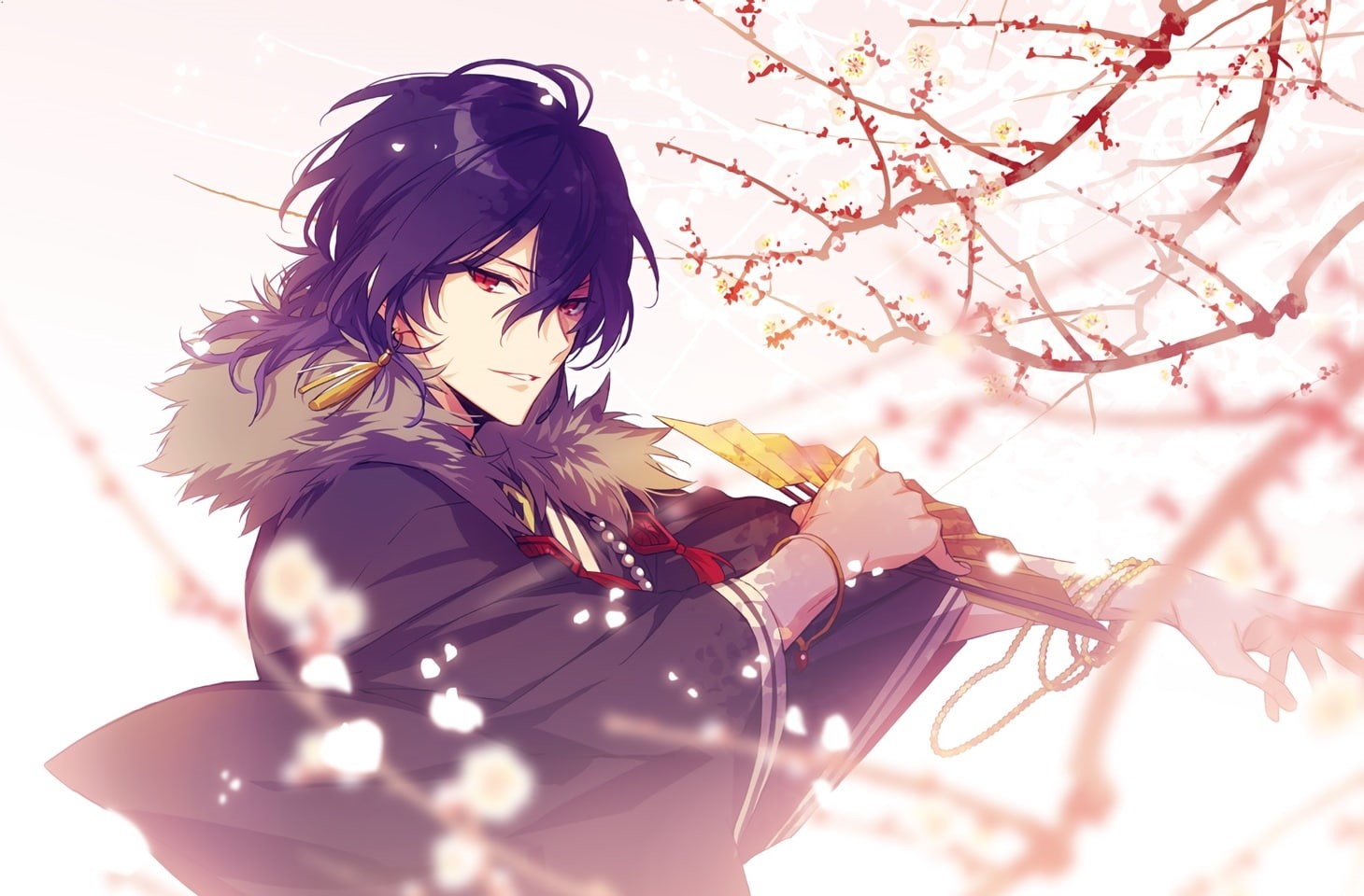 720P, clothes, konachan, male, blossoms, petals, red, hair, eyes, rei, sakuma, stars!, ensemble, xia, japanese, cherry, black, fan, 247528, waifu2x, all, HD Wallpaper