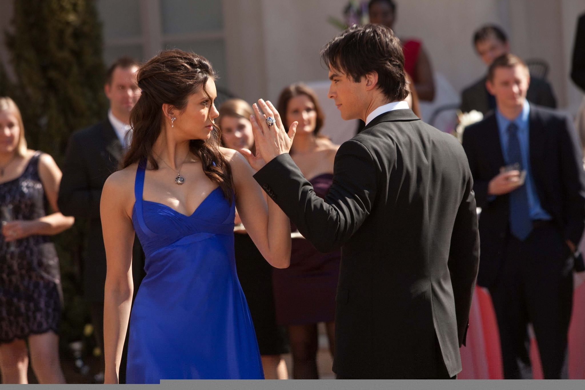 standing, people, Damon, smiling, ethnicity, males, indoors, the vampire diaries, medium group of people, dress, garment, party - Social Event, event, still, HD Wallpaper