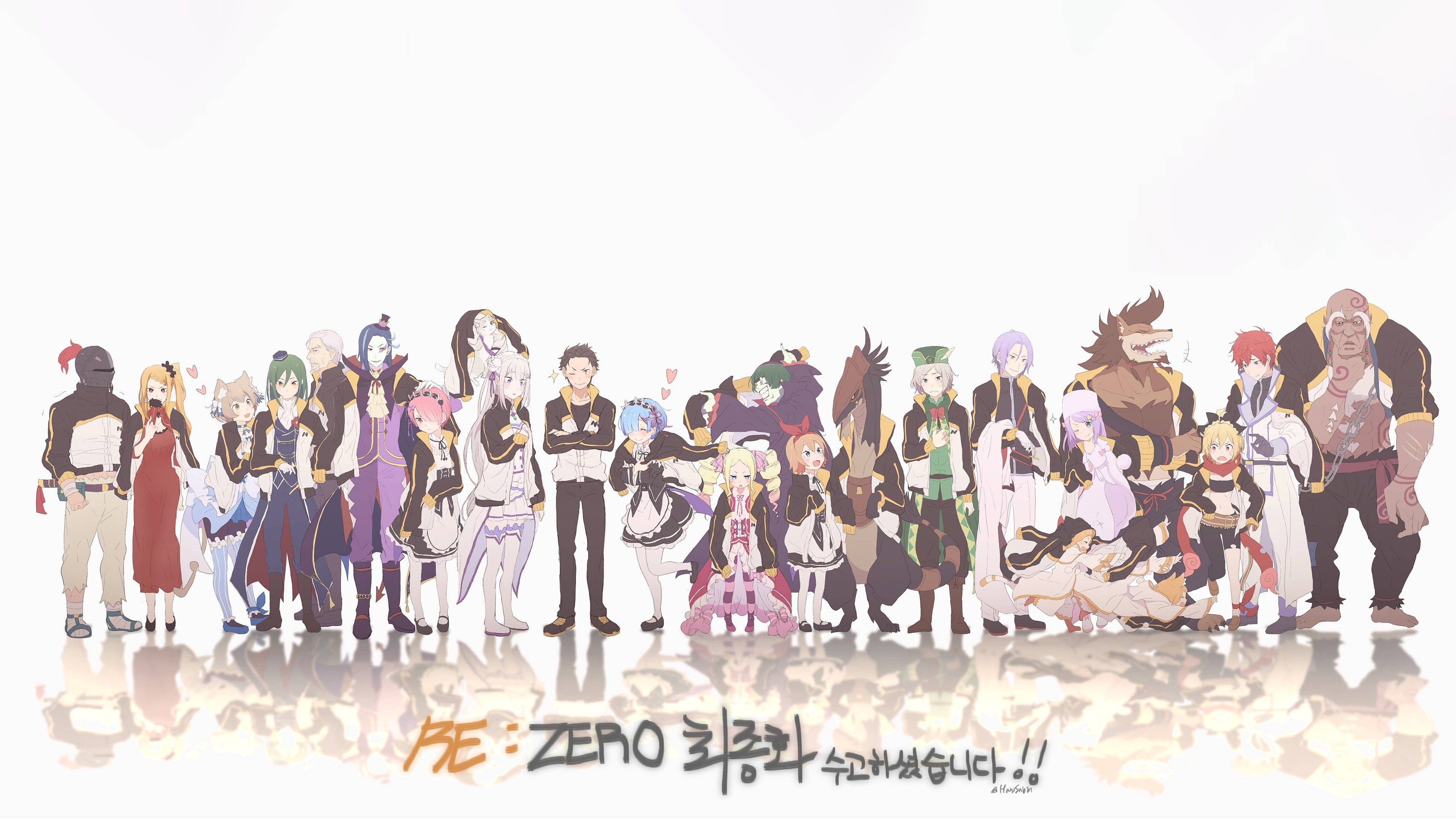 backgrounds, Argail Felix, large group of people, offspring, zero, Crusch Karsten (Re: Zero), Priscilla Barielle (Re: Zero), Emilia (Re: Zero), vector, HD Wallpaper
