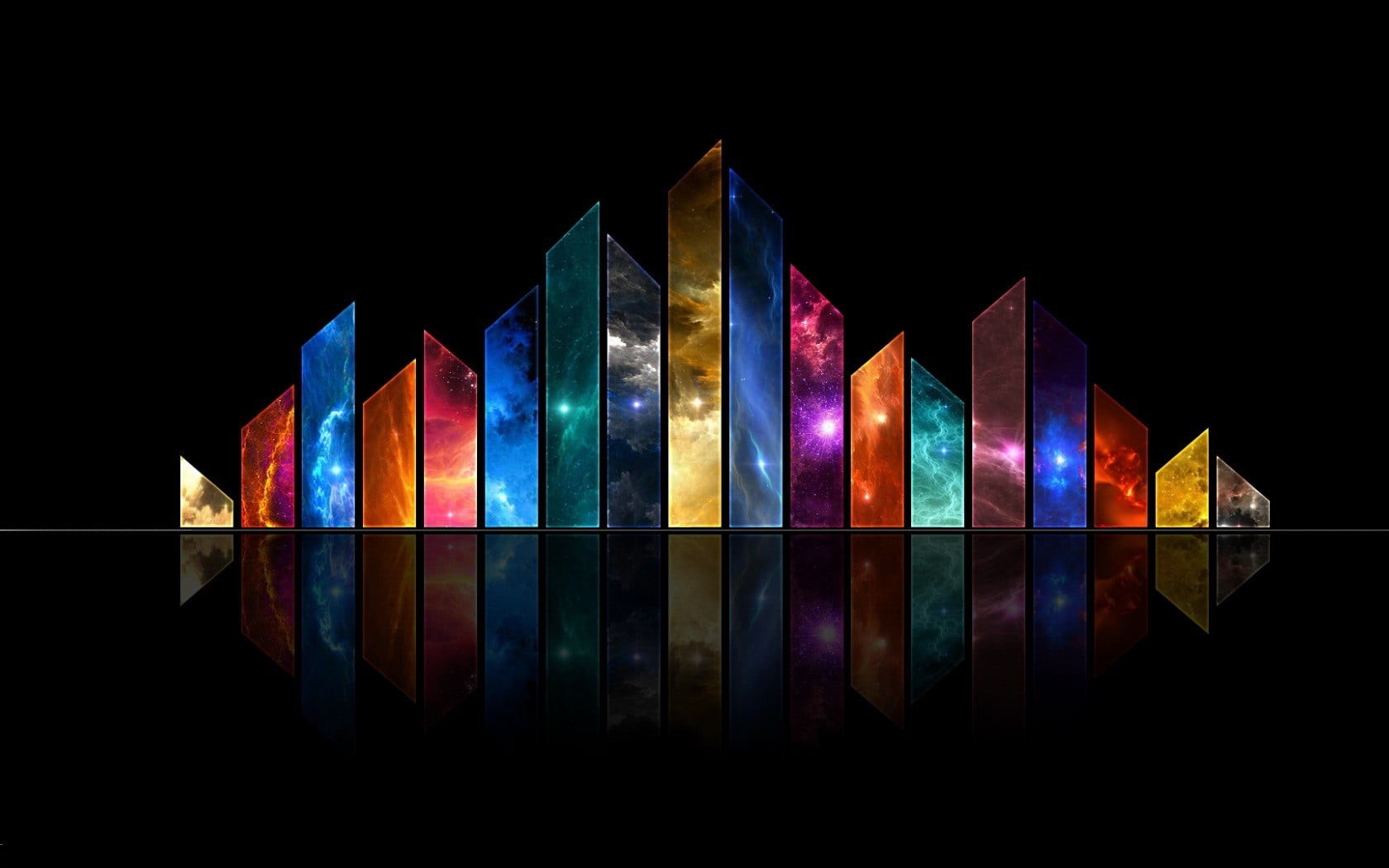  assorted, nature, geometric shape, digital art, illuminated, digital, collage, indoors, creativity, black background, built structure, multi colored, HD Wallpaper