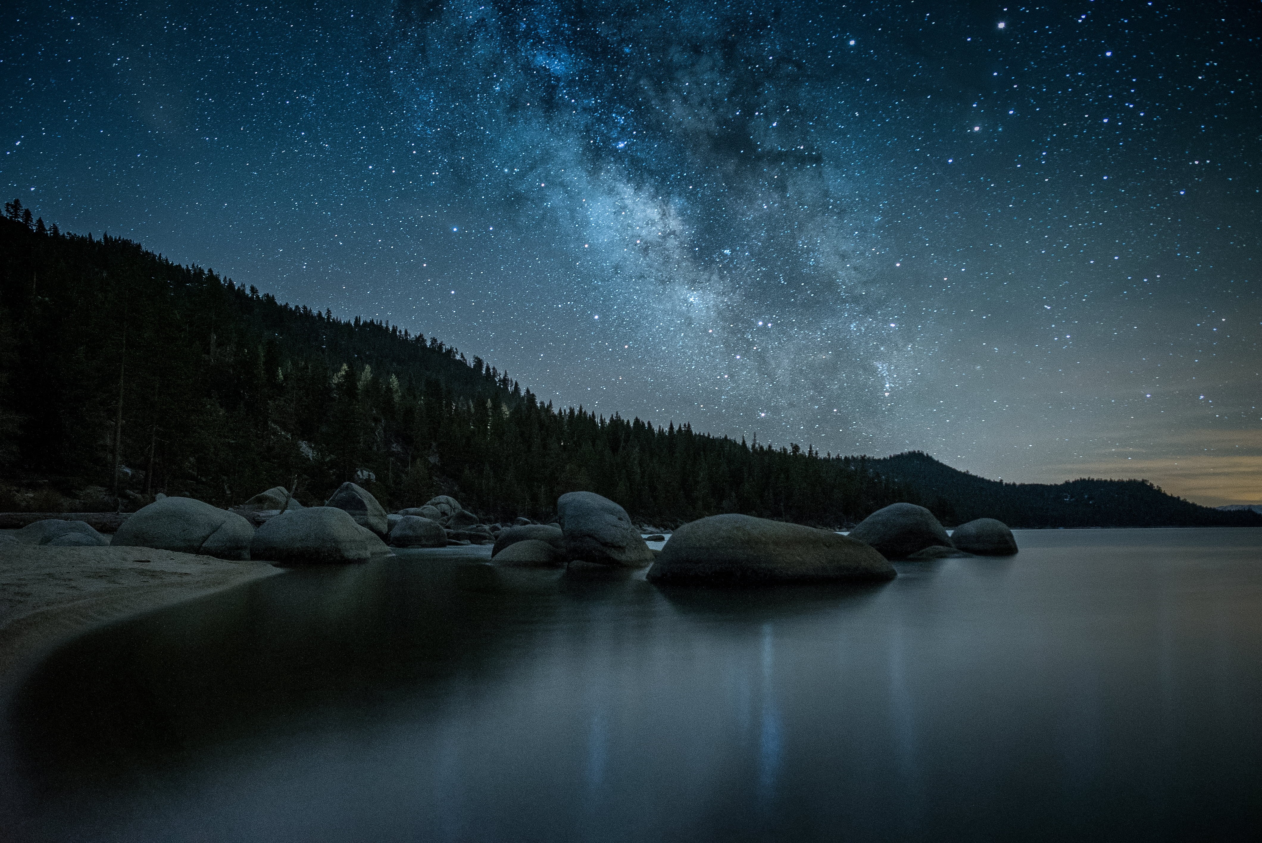 nebula, tahoe, galaxy, constellation, body, photo, sky, nature, star - Space, body of water, blue, Nighttime, Lake Tahoe, space, astronomy, dark, water, HD Wallpaper