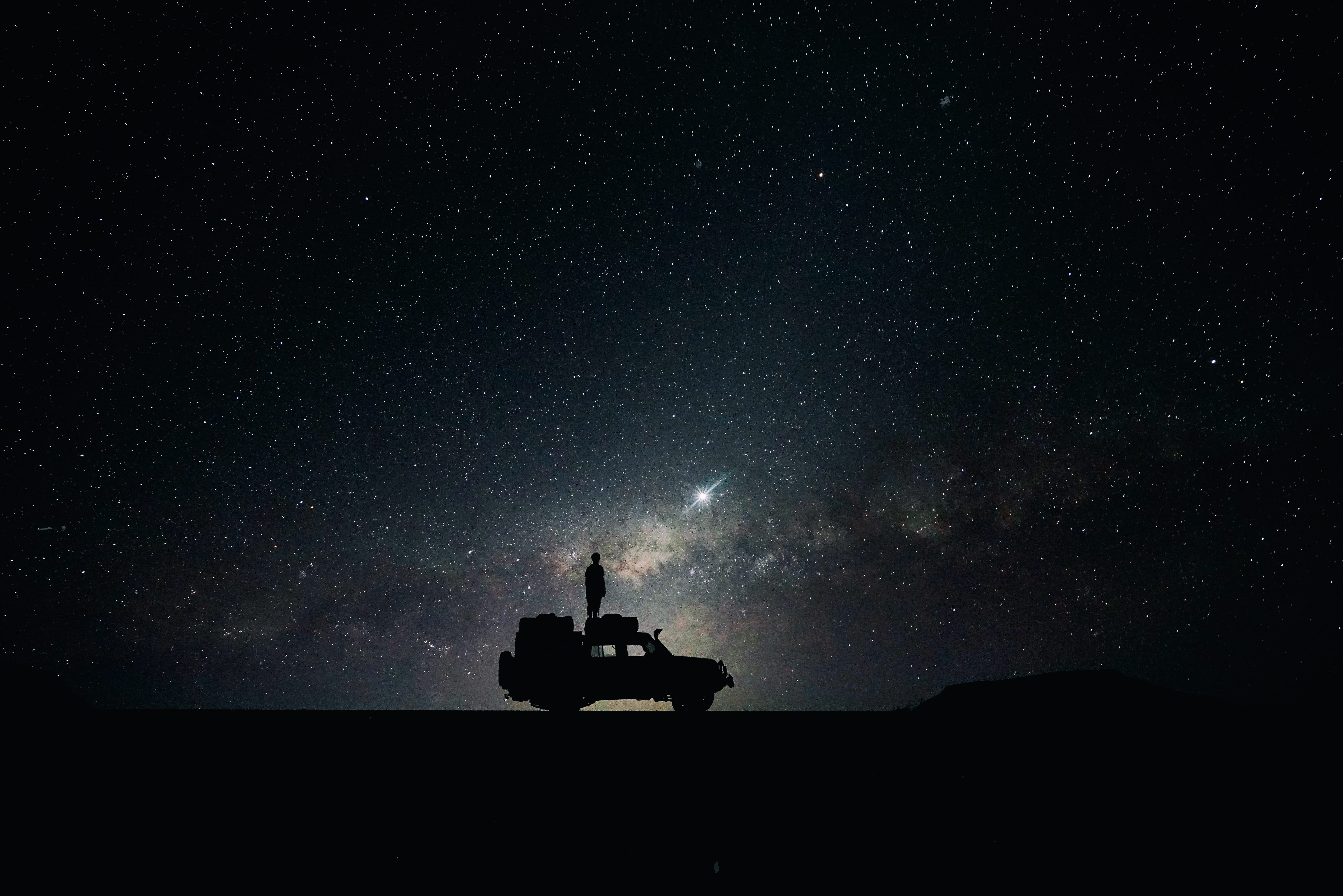 nature, galaxy, silhouette, infinity, constellation, standing, star - space, milky way, scenics - nature, star field, outdoors, roof, tranquility, space, HD Wallpaper