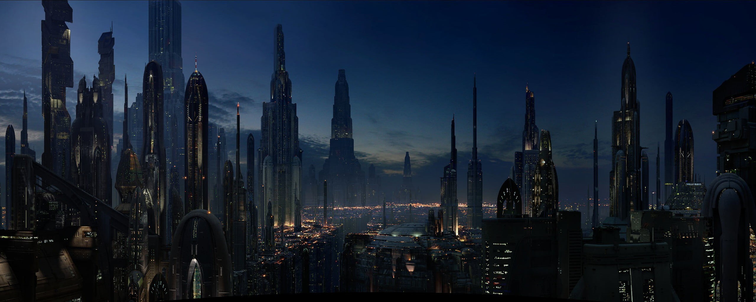 skyscraper, cityscape, landscape, lights, no people, outdoors, Coruscant, built structure, financial district, building, building exterior, science fiction, HD Wallpaper