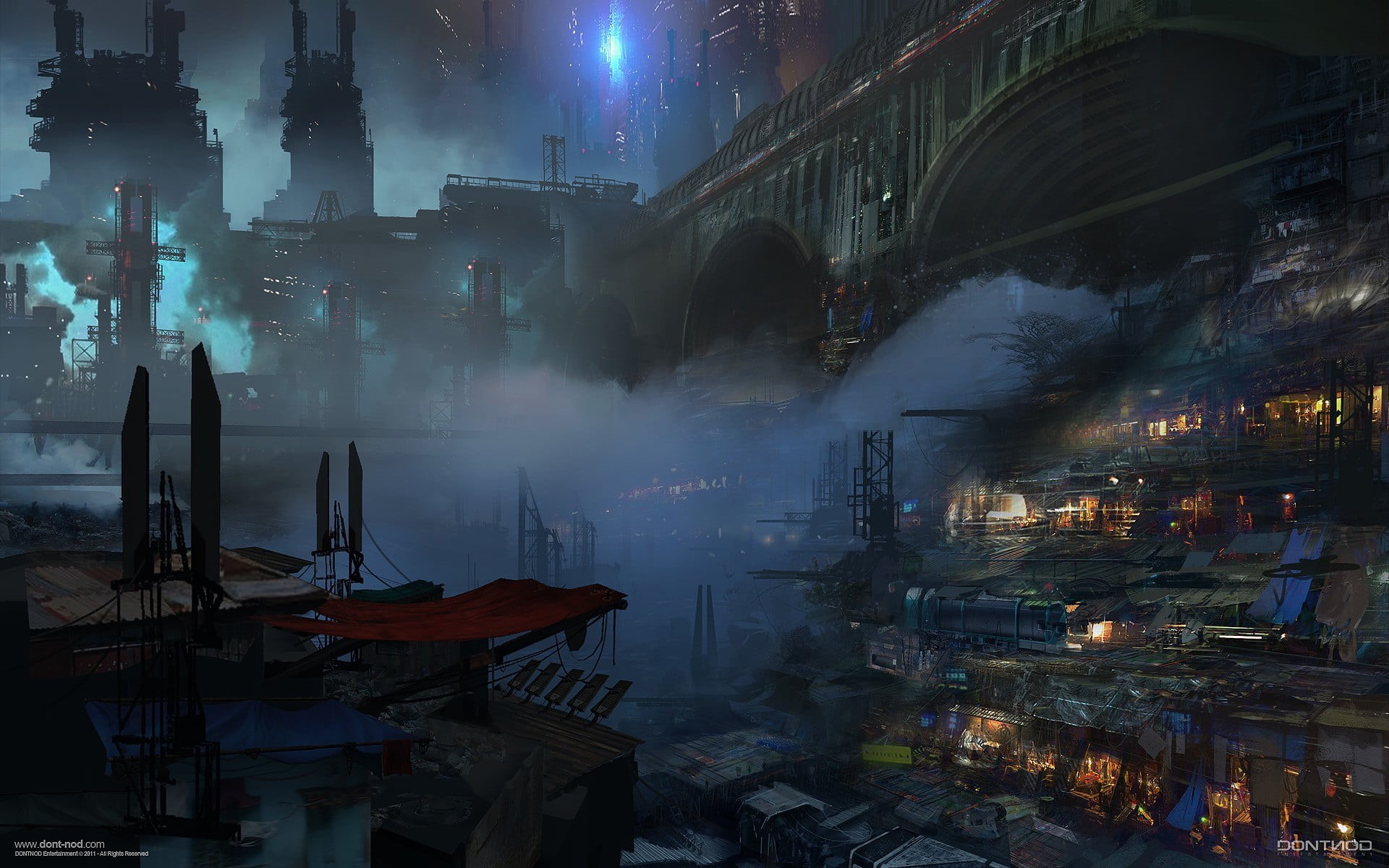 nature, futuristic city, village, street, built structure, illustration, architecture, illuminated, smoke - physical structure, smoke stack, air pollution, HD Wallpaper