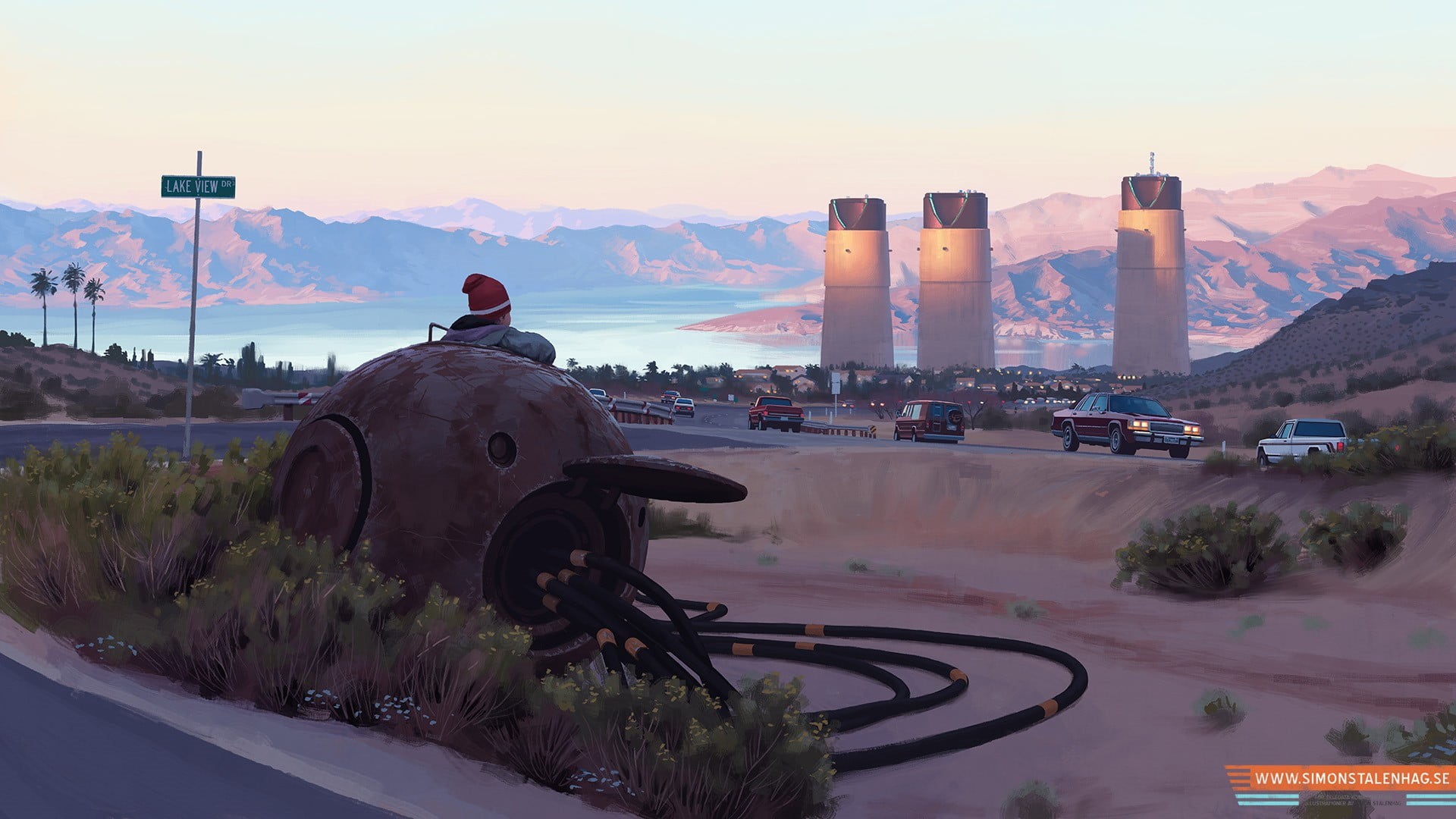 city, factory, metal, mountain, 1080P, sunset, mode of transportation, nature, road, sea, drawing, real people, science fiction, architecture, tank, travel destinations, HD Wallpaper