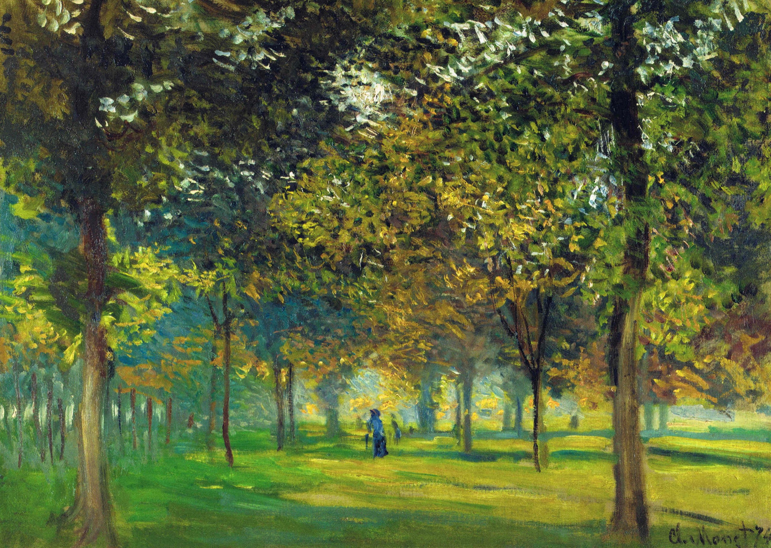 environment, 2K, park, change, Fair Alley in Argenteuil, tree trunk, nature, tree, scenics - nature, plant, picture, Claude Monet, tranquil scene, day, HD Wallpaper