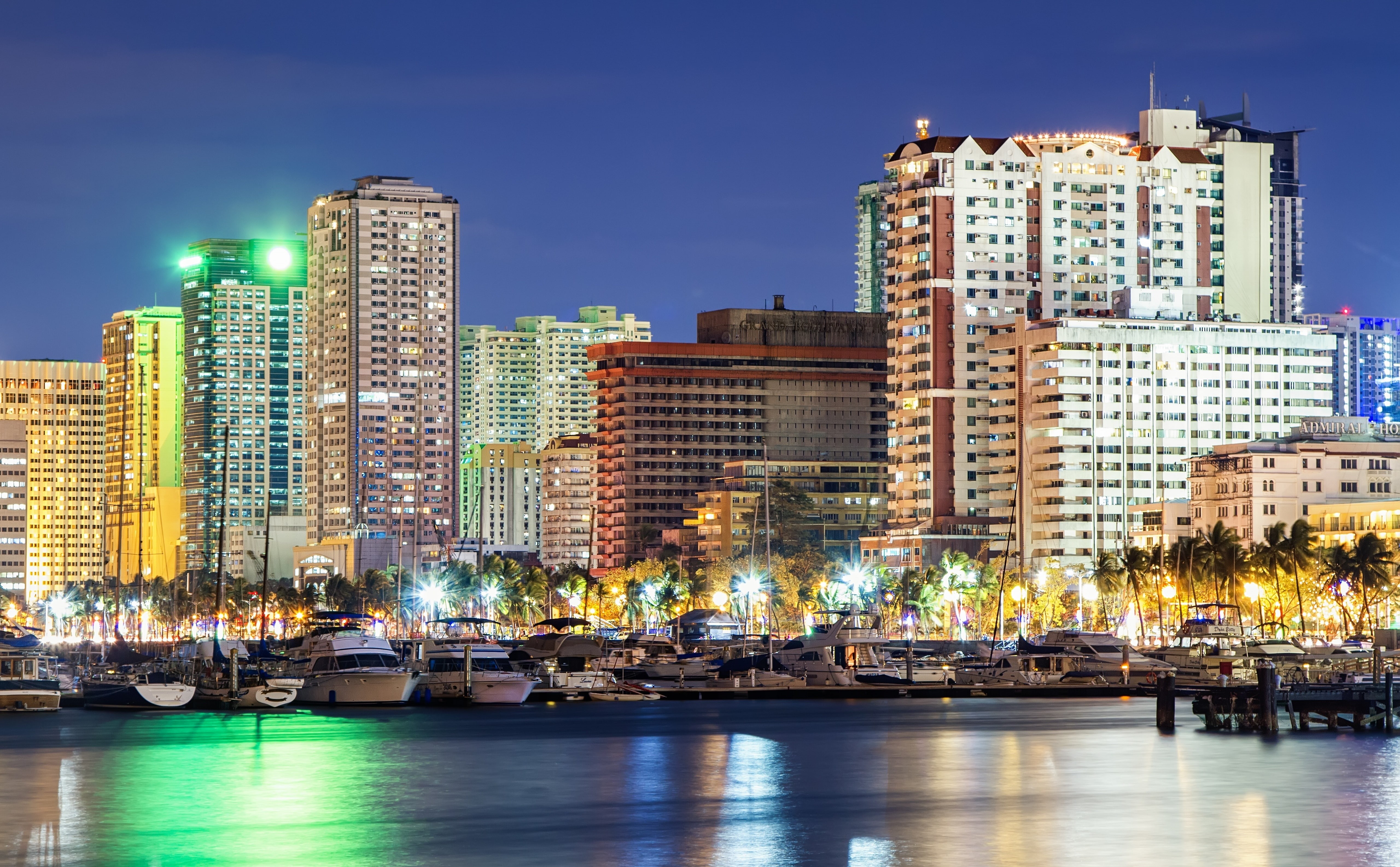 building, built structure, illuminated, 5K, Manila, architecture, water, building exterior, cityscape, santaclara, financial district, metropolitanmanila, HD Wallpaper