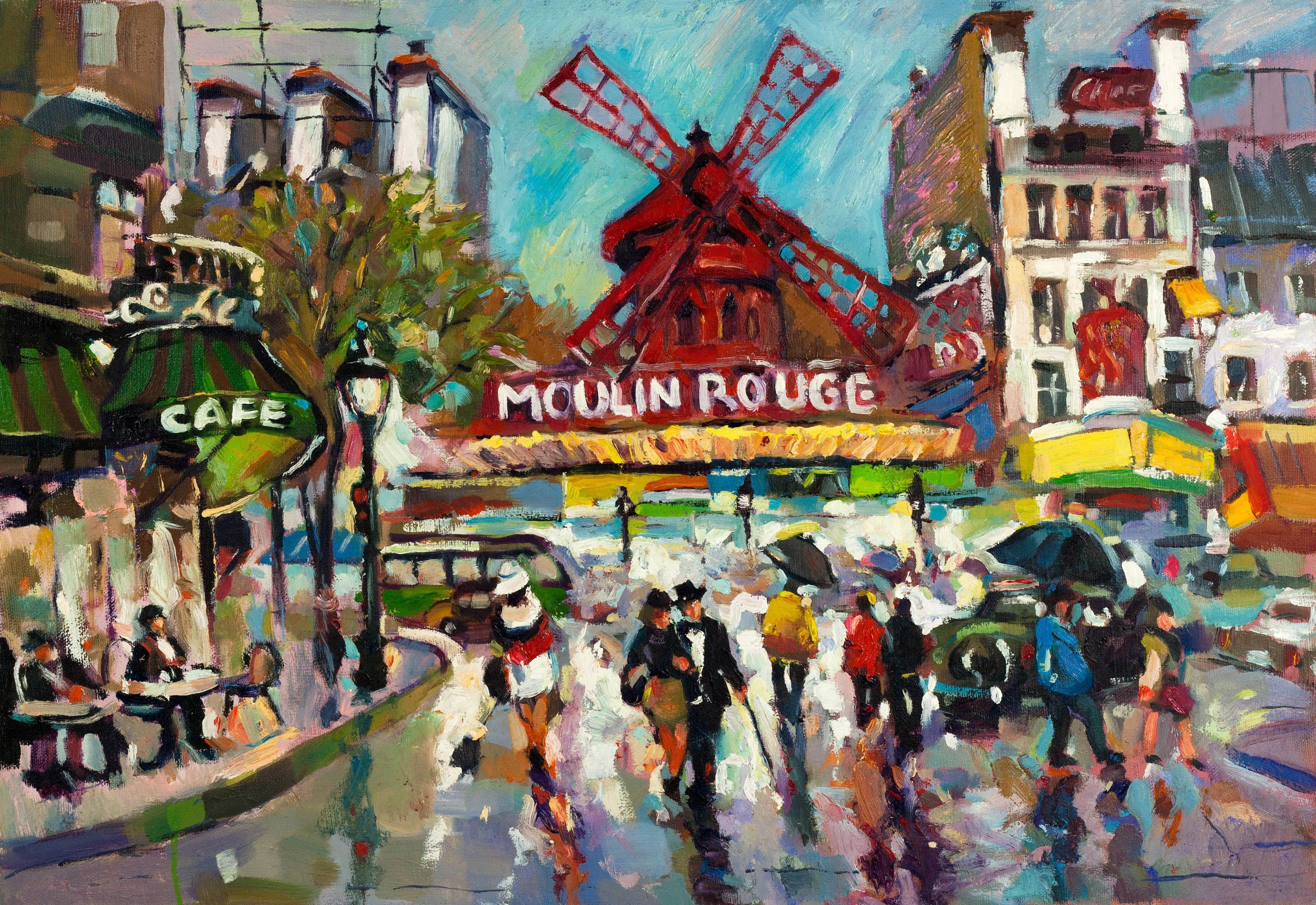 red mill, group of people, France, western script, windmill, oil., cabaret, city, canvas, Boulevard, adult, women, Pigalle, city Life, 2K, front, Paris, HD Wallpaper