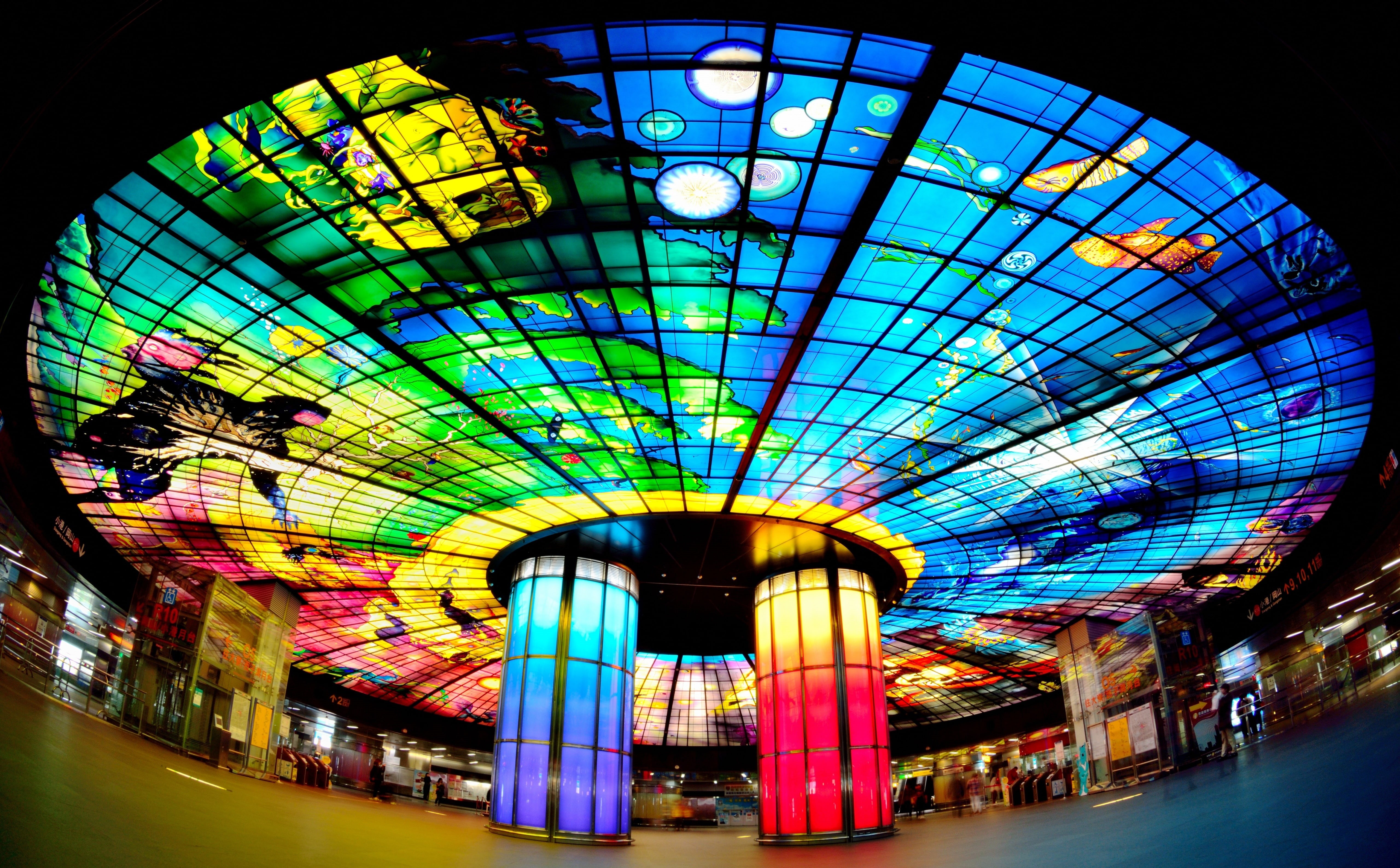 arts culture and entertainment, multi colored, Tour, Light, Station, FormosaBoulevardStation, Asia, ceiling, 5K, formosa, Kaohsiung, built structure, City, HD Wallpaper