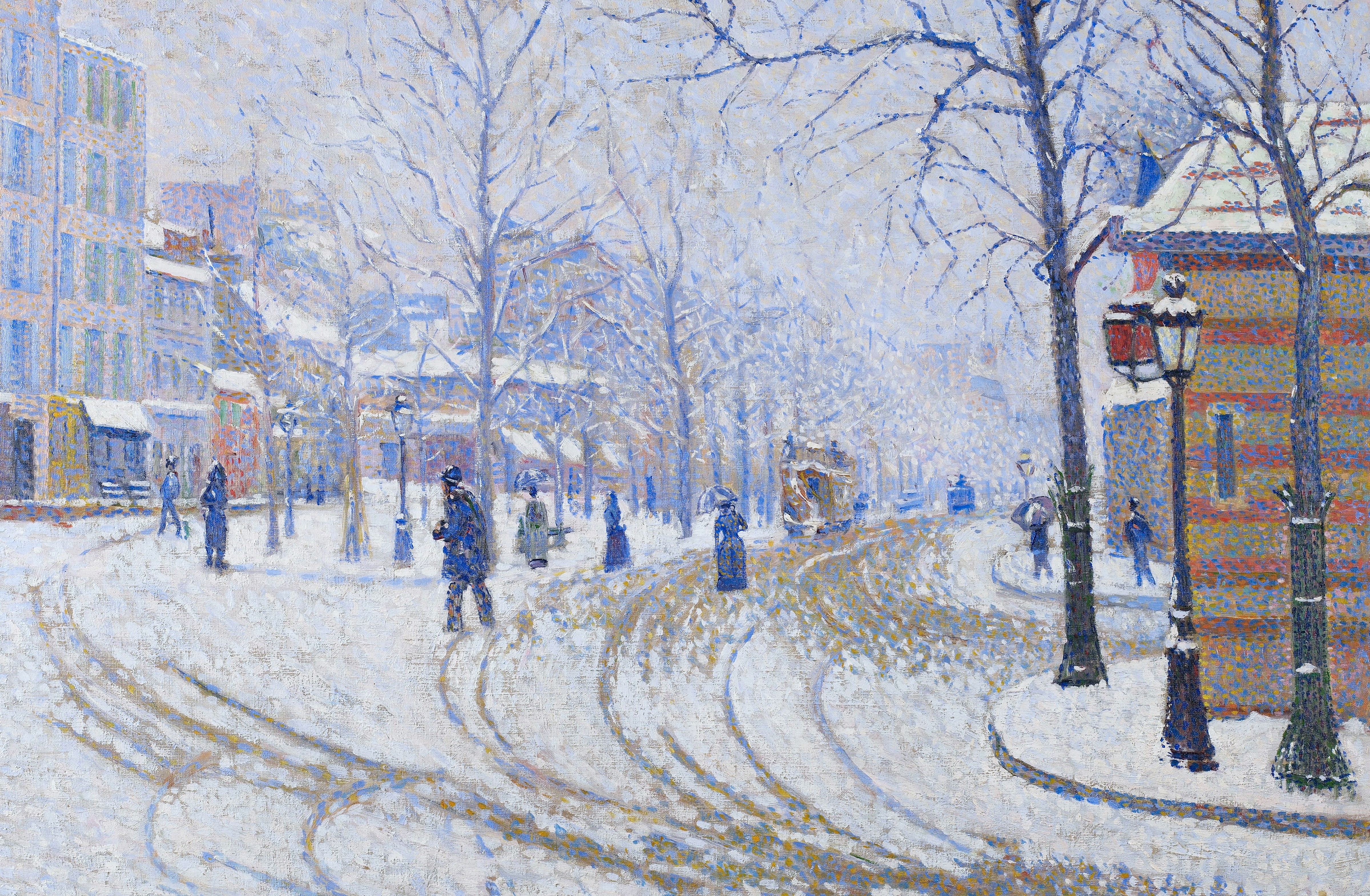 winter, Paul Signac, 4K, picture, the urban landscape, Snow. The Boulevard De Clichy. Paris, HD Wallpaper