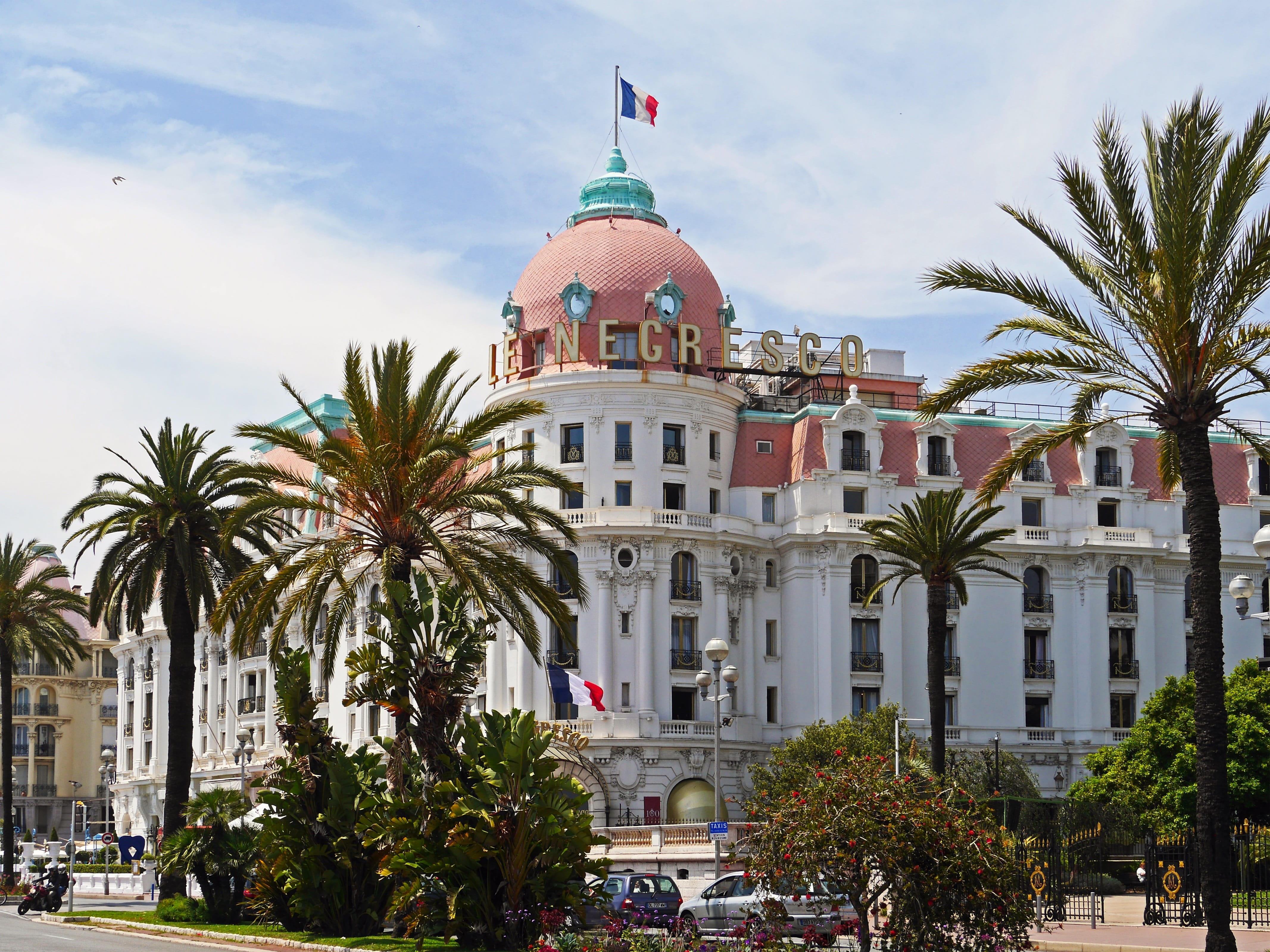travel, mediterranean, the past, architecture, building exterior, building, day, built structure, tropical climate, le negresco, palm tree, nature, plant, HD Wallpaper