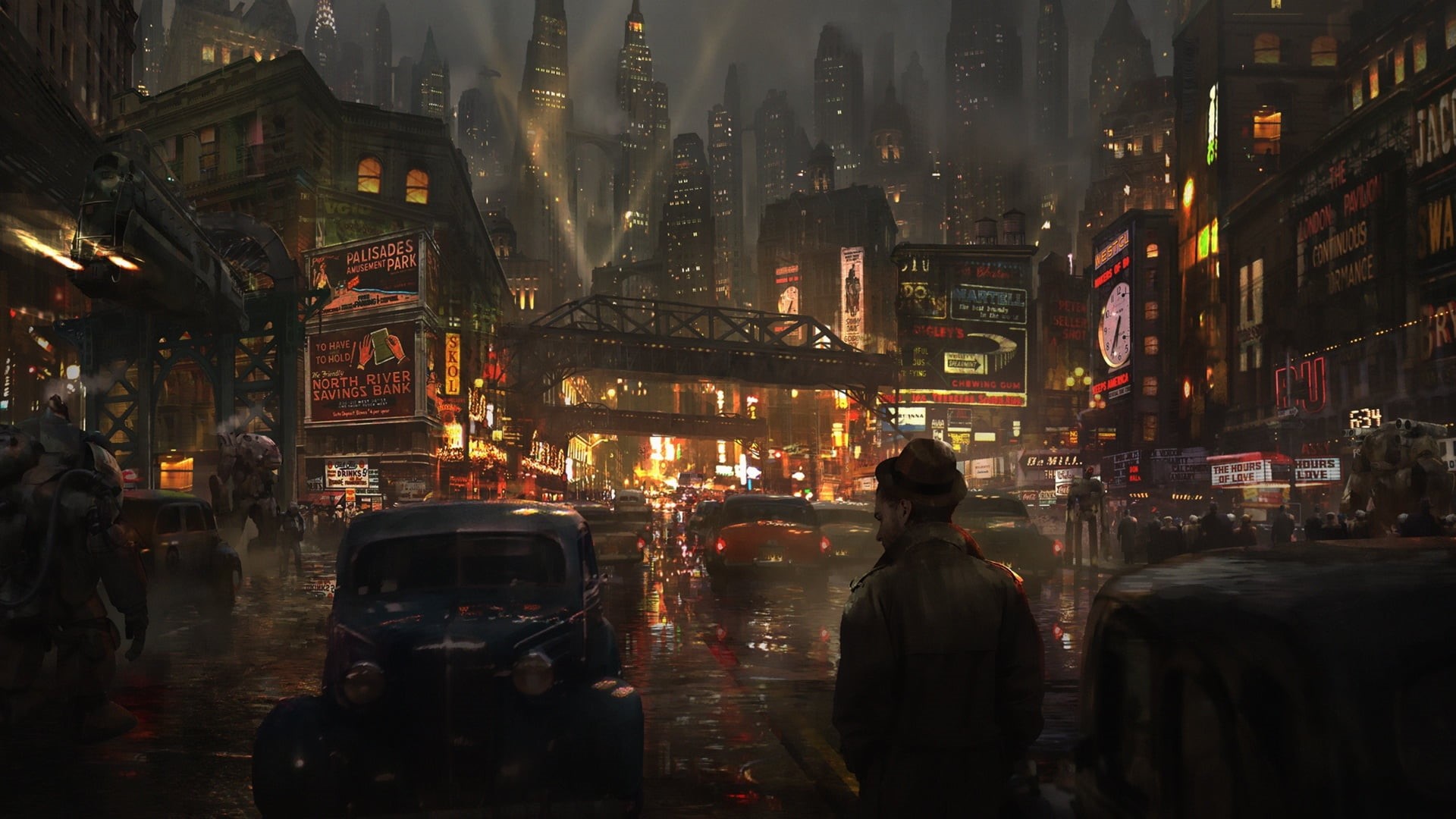 eddie mendoza, street, rear view, city life, 1080P, people, city street, real people, skyscraper, building, land vehicle, city, group of people, fantasy, HD Wallpaper