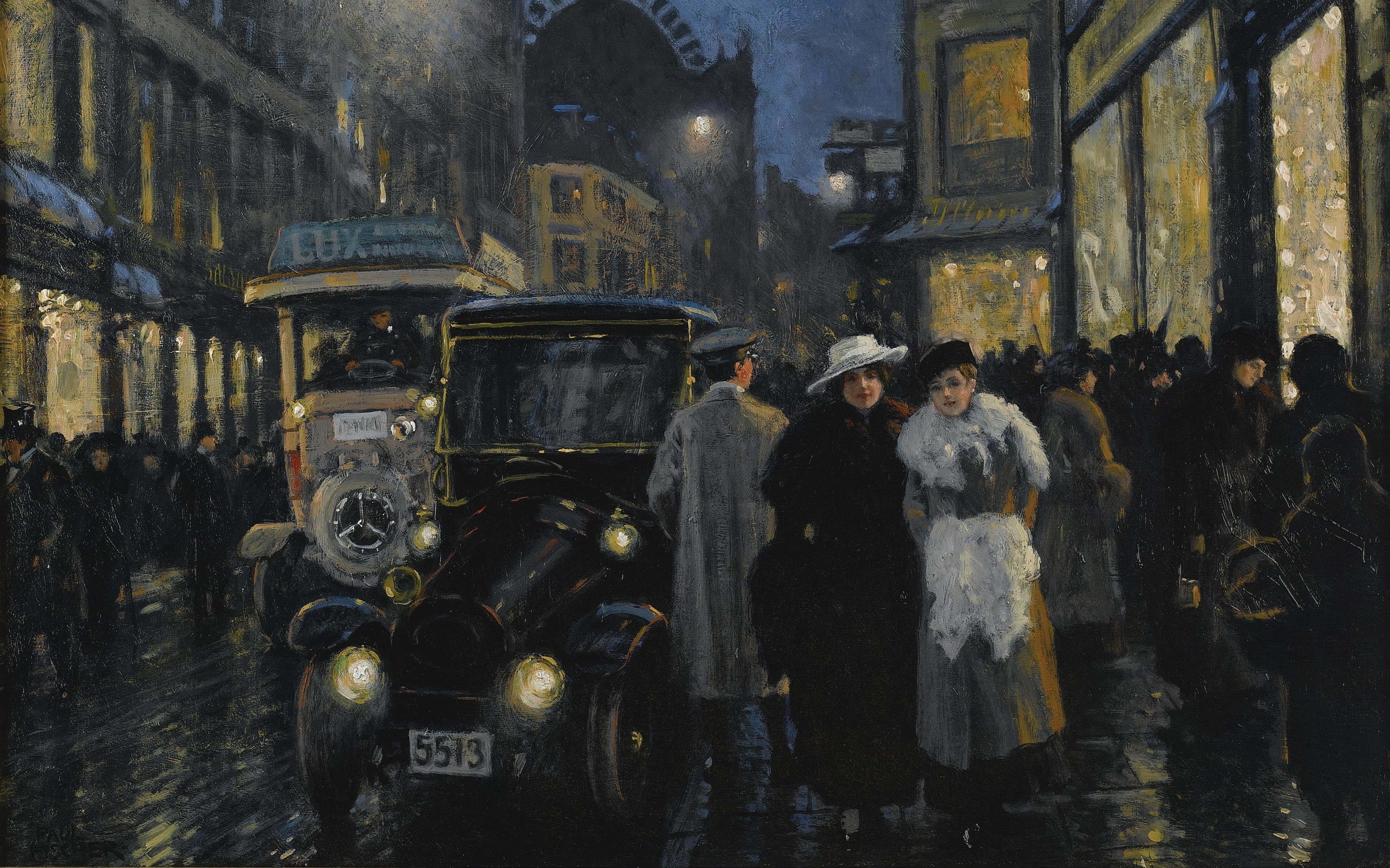 Paul Gustav Fischer, An evening stroll on the boulevard, Evening walk along the Boulevard, 4K, Danish painter, HD Wallpaper