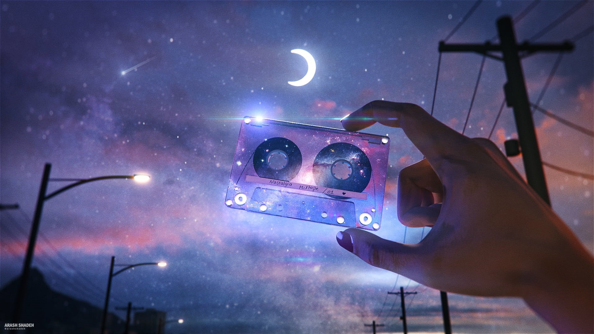 tape, stars, Retro style, science fiction, space clouds, 1080P, HD Wallpaper